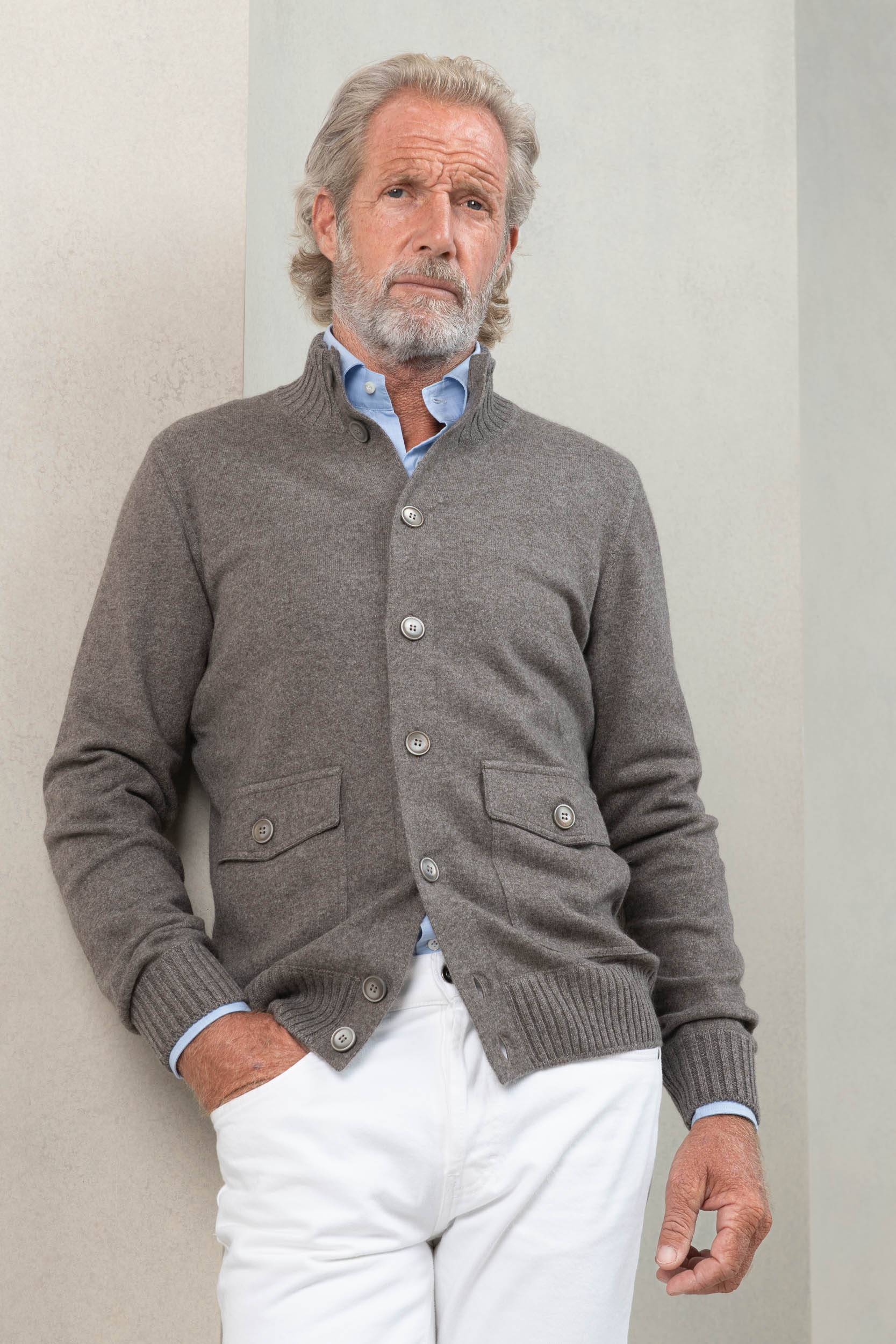 Taupe Cashmere Knitted Bomber – Made in Italy