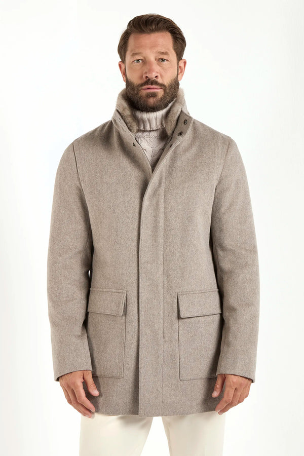 Taupe coat with mink collar - Made in Italy