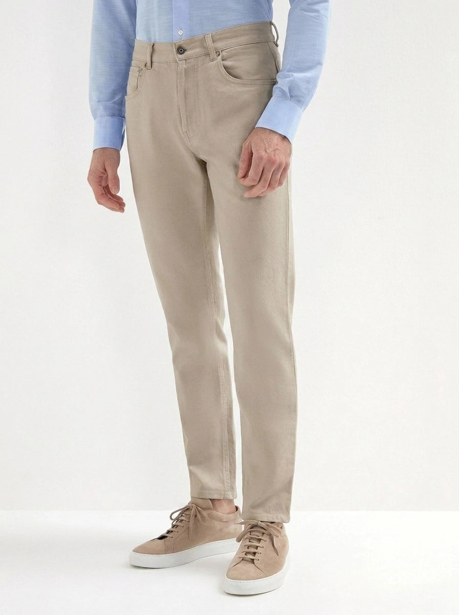 Men Pini Parma taupe jeans made in italy in cotton and cashmere 