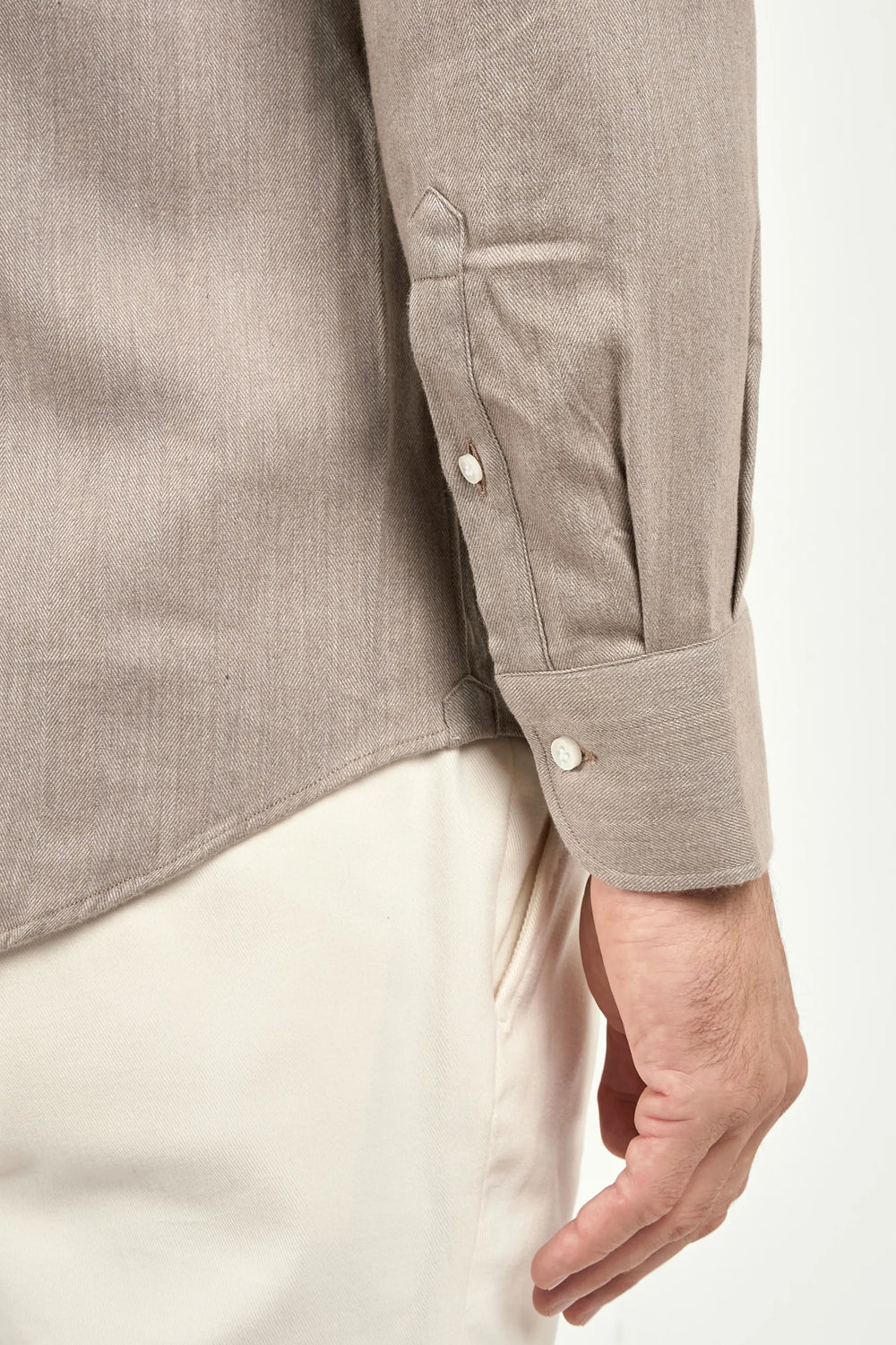 Taupe cotton Tencel shirt, Italian style, made in Italy, lightweight breathable cotton-Tencel shirt, luxury menswear shirt, elegant casual shirt, refined Italian tailoring, premium sustainable fabric, smart casual layering shirt, versatile everyday shirt, soft cotton Tencel blend, upscale Italian craftsmanship, polished casual shirt, classic taupe cotton shirt, timeless Italian shirt, sophisticated modern menswear