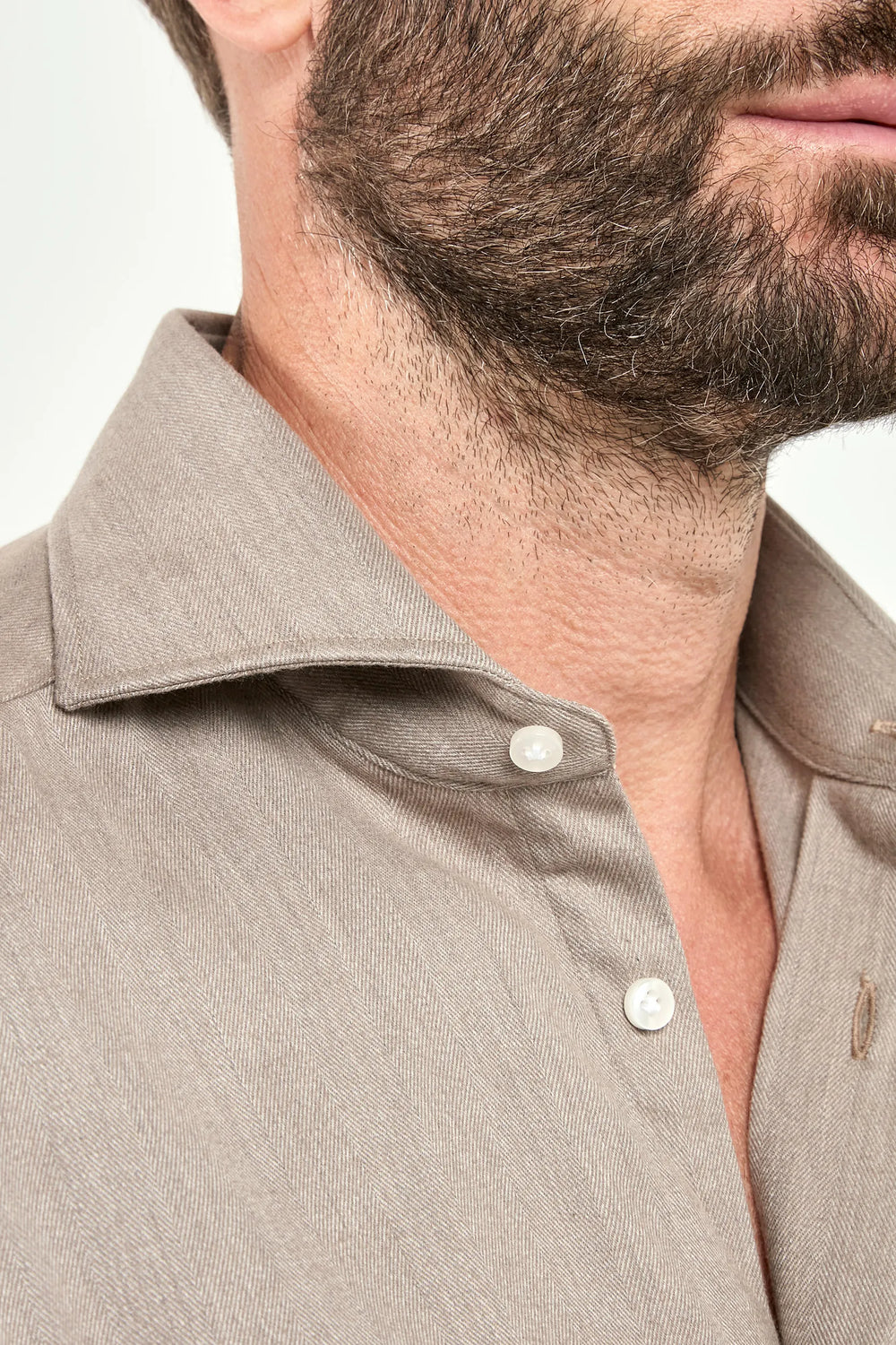 Taupe cotton Tencel shirt, Italian style, made in Italy, lightweight breathable cotton-Tencel shirt, luxury menswear shirt, elegant casual shirt, refined Italian tailoring, premium sustainable fabric, smart casual layering shirt, versatile everyday shirt, soft cotton Tencel blend, upscale Italian craftsmanship, polished casual shirt, classic taupe cotton shirt, timeless Italian shirt, sophisticated modern menswear