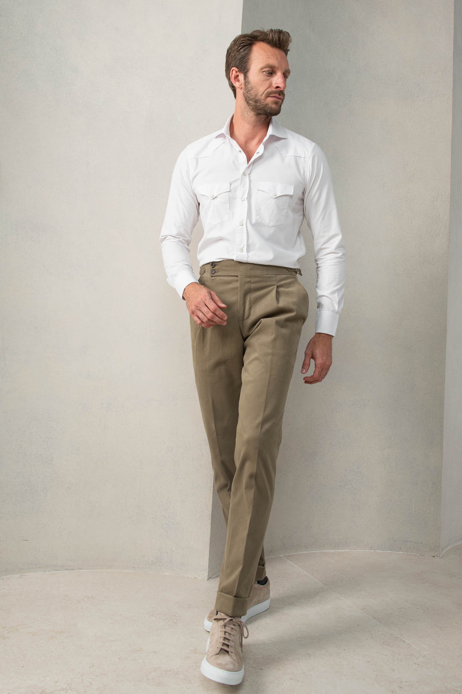 TAUPE RAW CHIFFON EDGE TROUSERS main image 1
