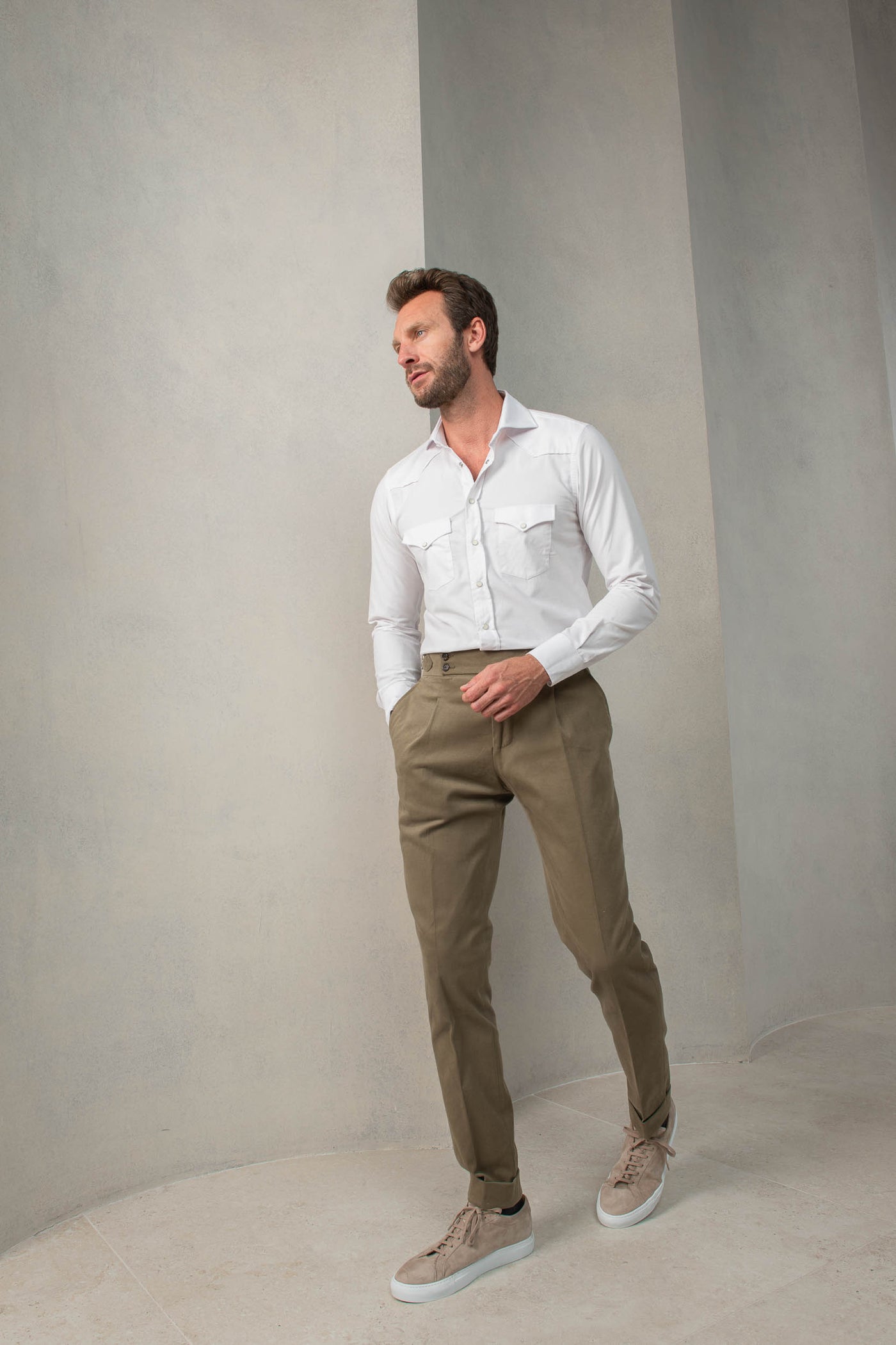 Wide Taupe Cotton Trousers main image 1