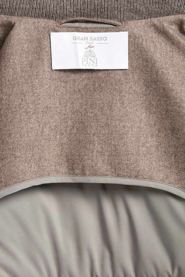Taupe flannel and knit hooded jacket - Made in Italy