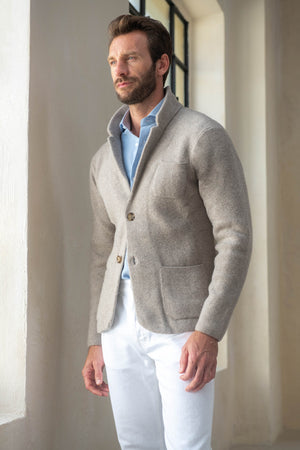 Taupe Knitted Jacket - Wool and Cashmere – Made in Italy