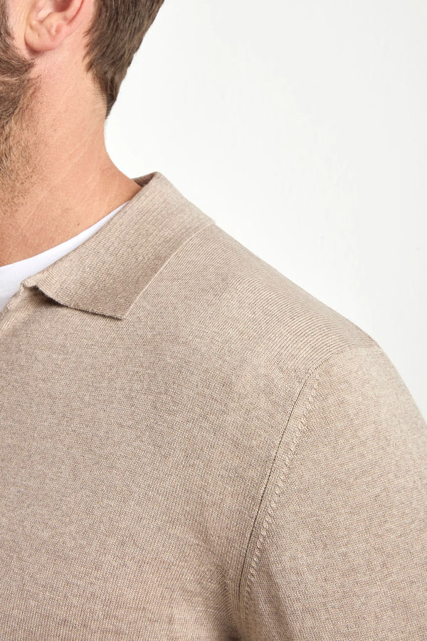 taupe merino wool polo, italian style, made in italy, lightweight merino polo, 100% merino wool polo, luxury knit polo, elegant merino shirt, refined menswear polo, premium italian knitwear, smart casual polo, versatile layering polo, fine merino polo, tailored merino polo, breathable wool polo, soft merino knit polo, upscale polo shirt, italian craftsmanship polo, polished knit polo, classic taupe merino polo, timeless italian knit