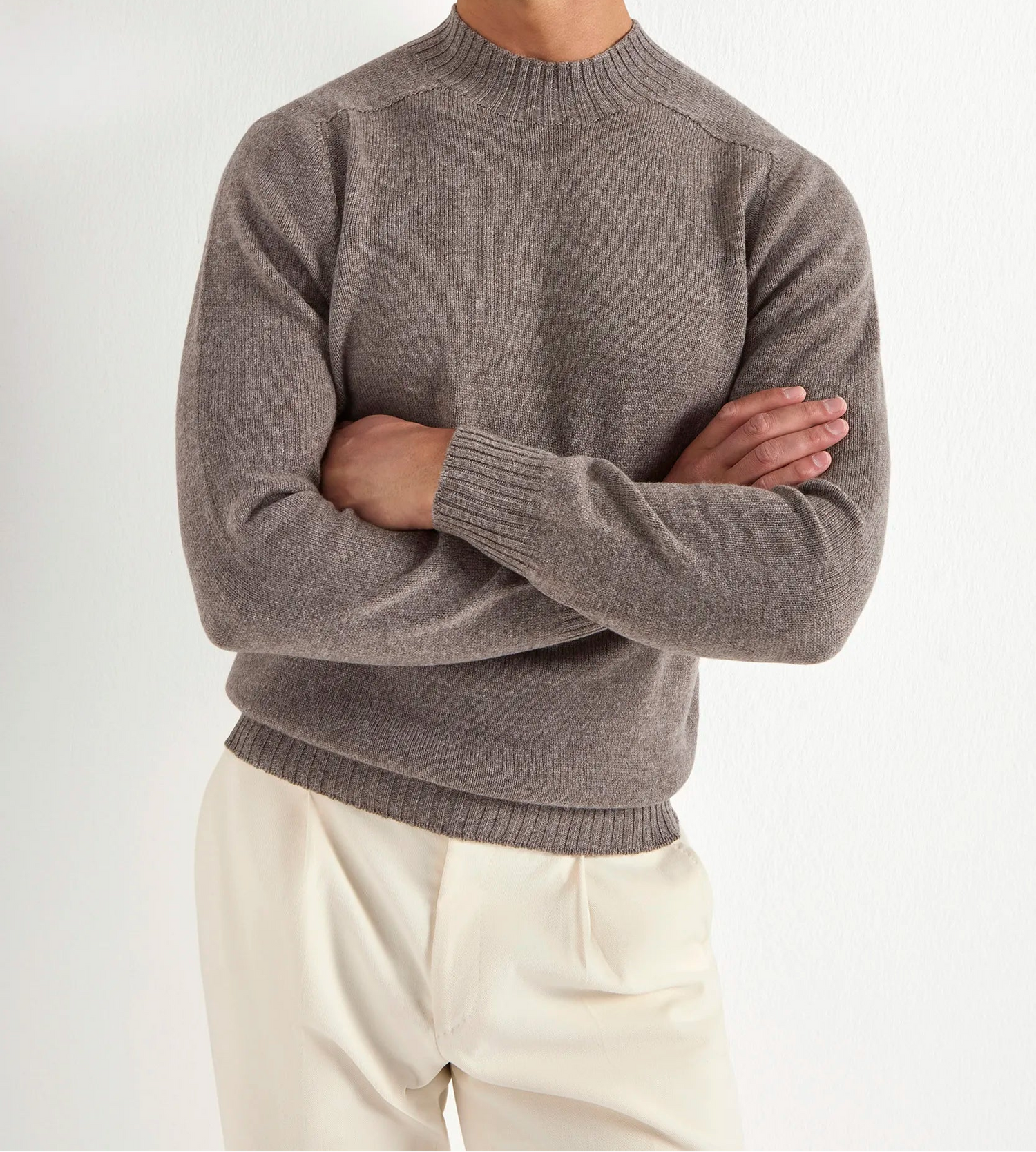 Pini Parma men made in italy taupe mock neck sweater