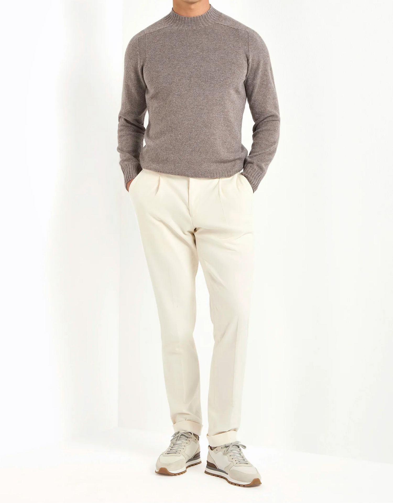 Pini Parma men made in italy taupe mock neck sweater