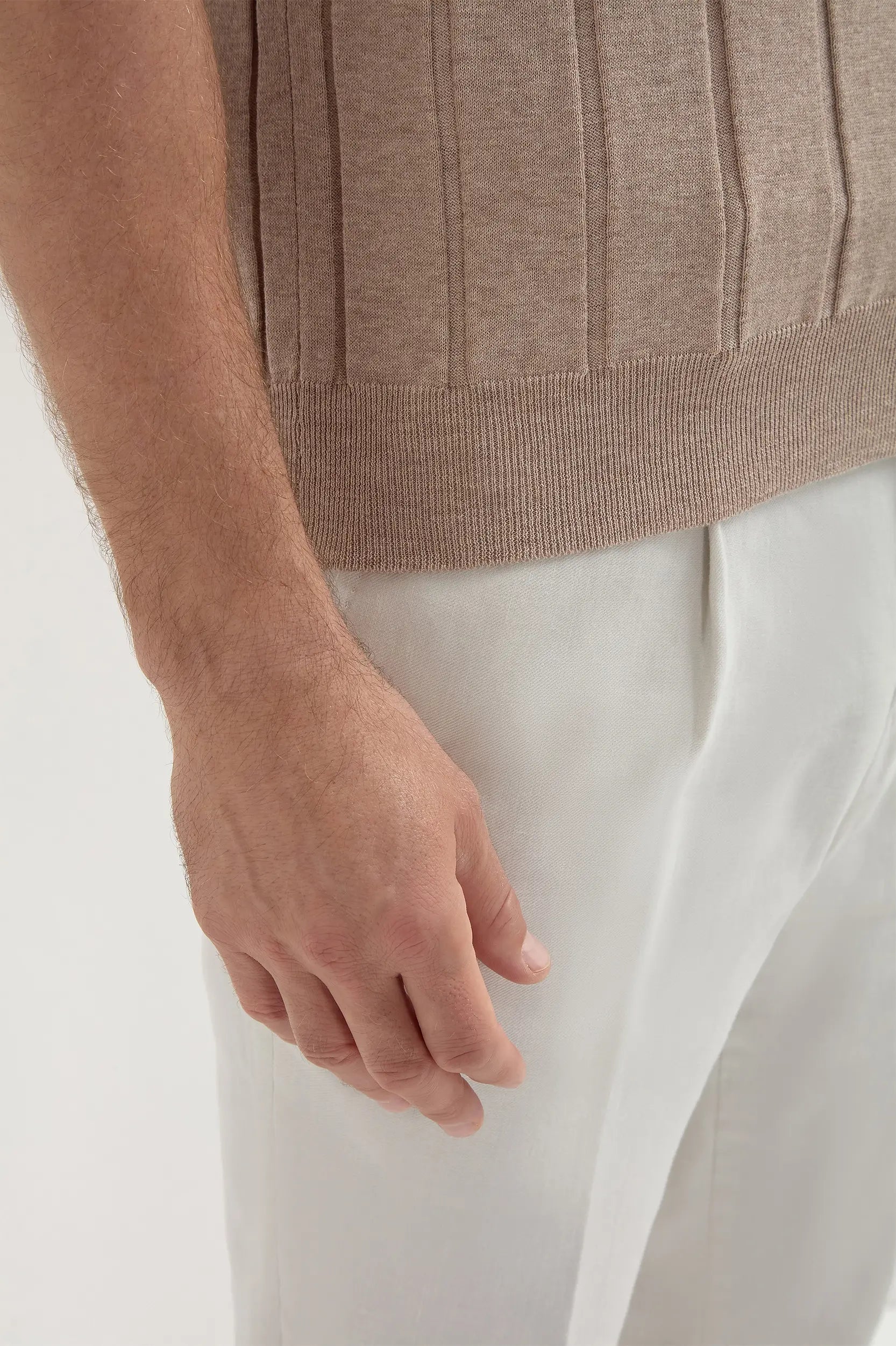 Taupe ribbed polo - Made in Italy