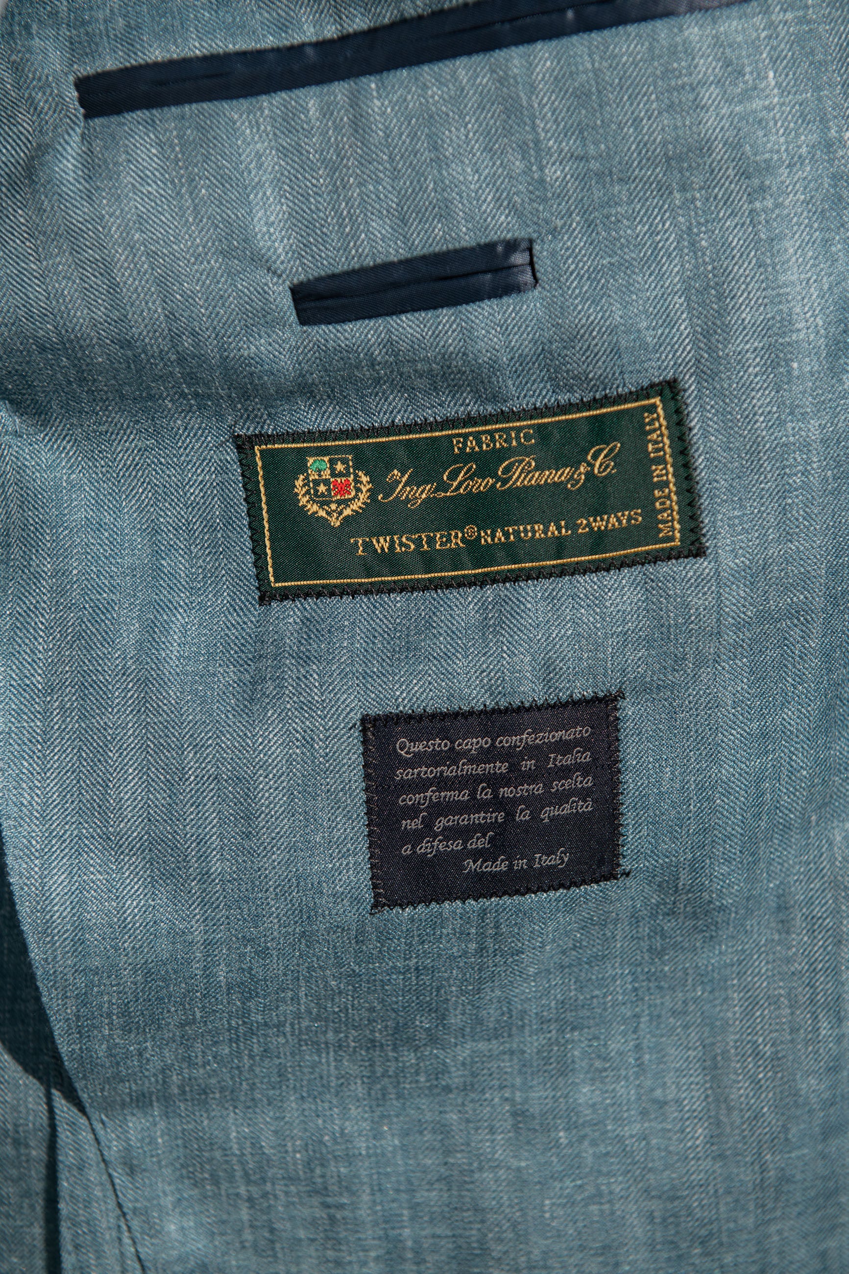 Giacca Safari verde acqua in lana seta e lino Loro Piana – Made in Italy