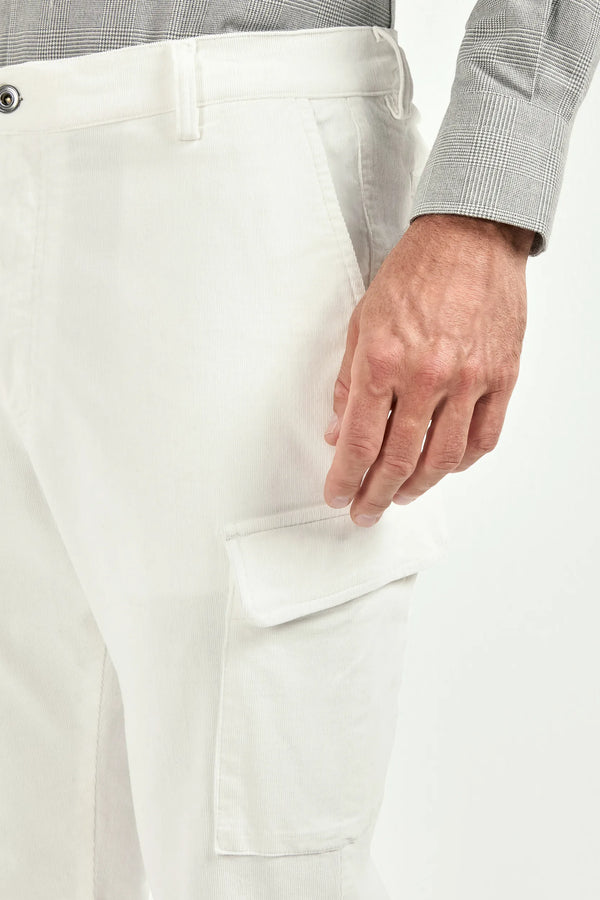 Pantalon cargo en toile stretch blanc cassé - Made in Italy