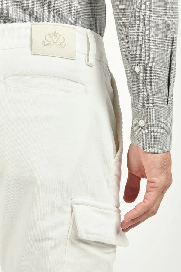 Pantalon cargo en toile stretch blanc cassé - Made in Italy