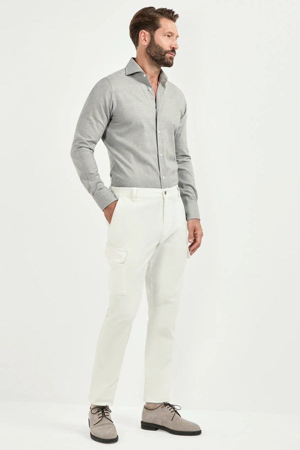 Pantalon cargo en toile stretch blanc cassé - Made in Italy
