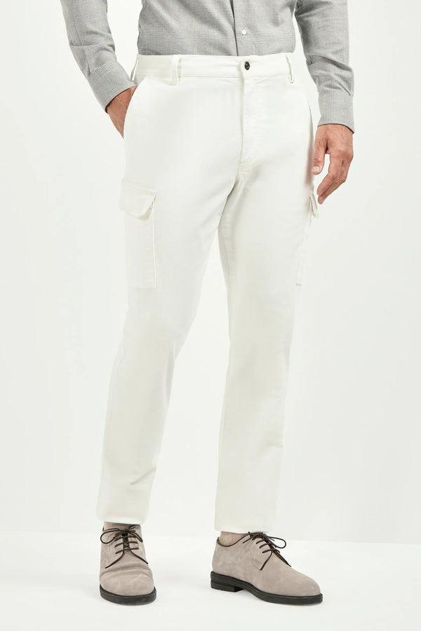 Pantalon cargo en toile stretch blanc cassé - Made in Italy