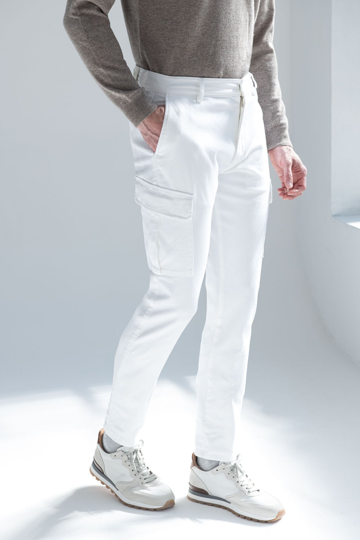 Cargo Off-white in tela stretch - Made in Italy