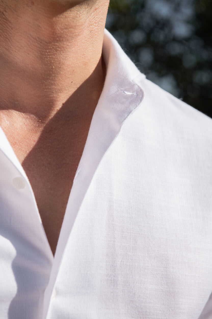 Men's White Standard Slim Fit Chambray Cotton Casual Shirt