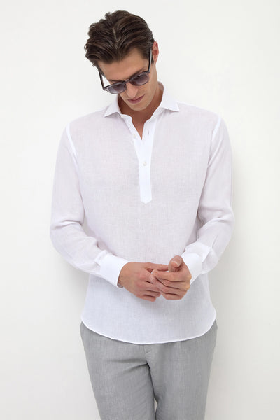 White linen popover shirt
