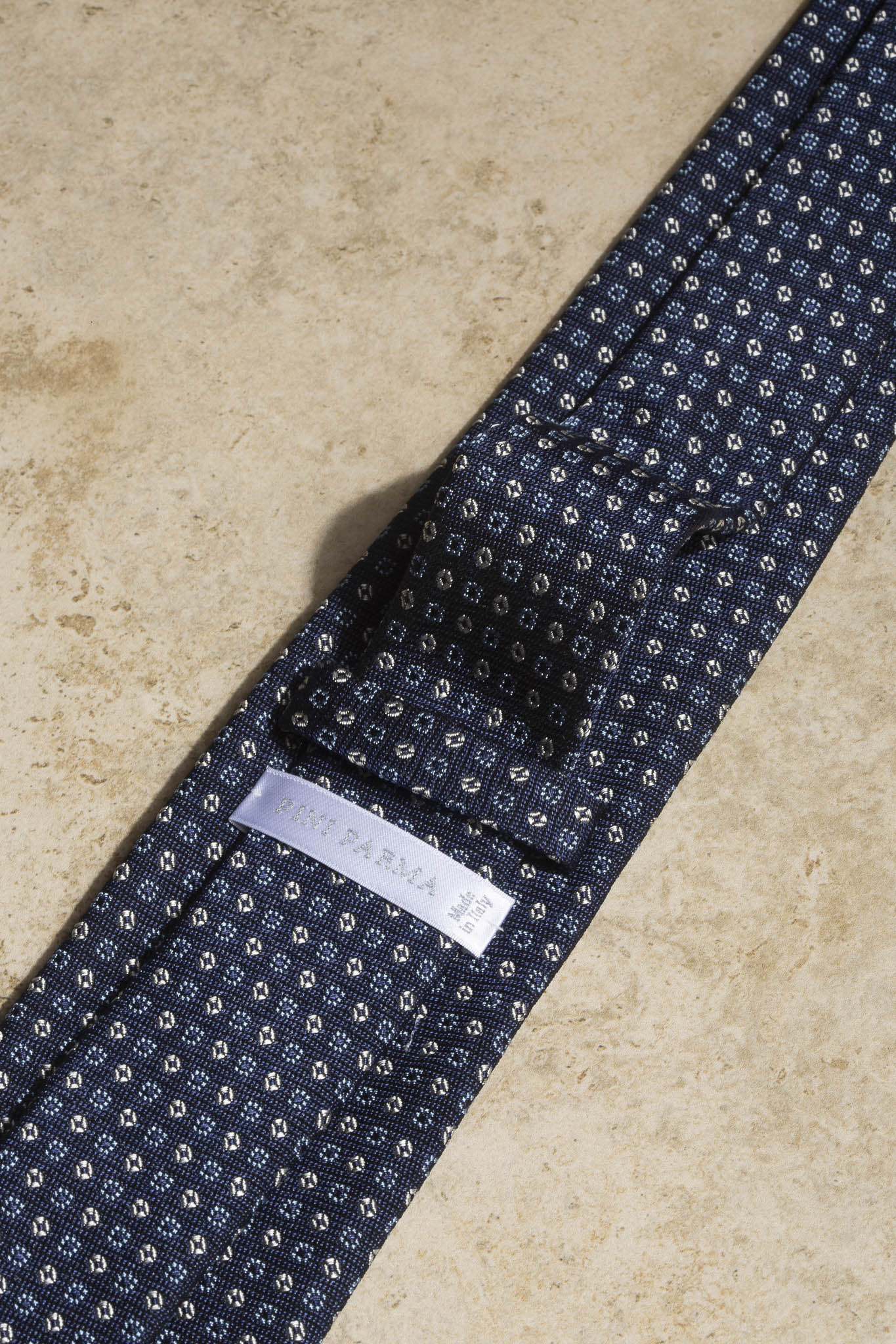 Blue tie with white and light blue microflowers - Made In Italy
