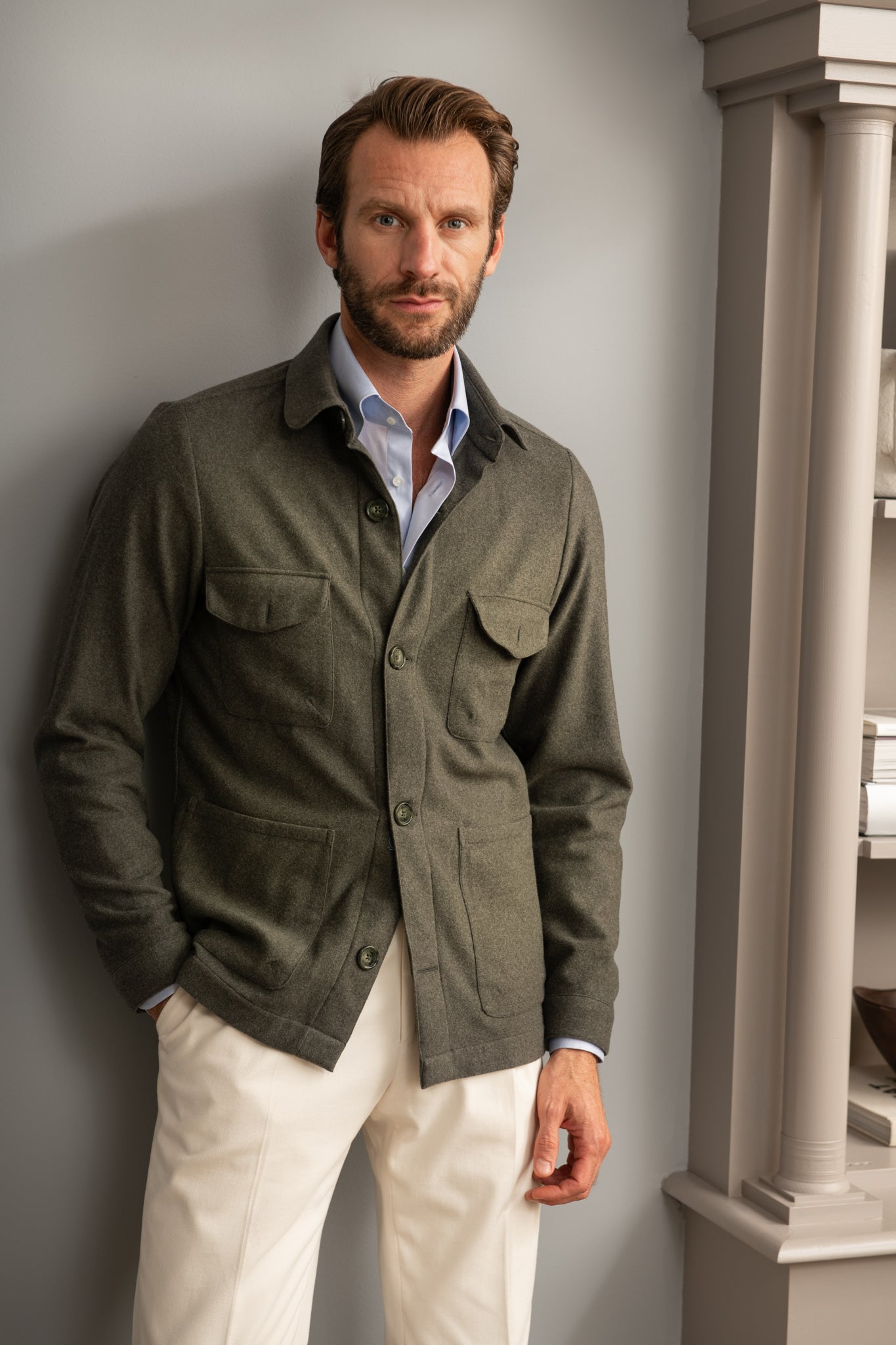 Green Safari Jacket flannel Super 180'S – Made in Italy