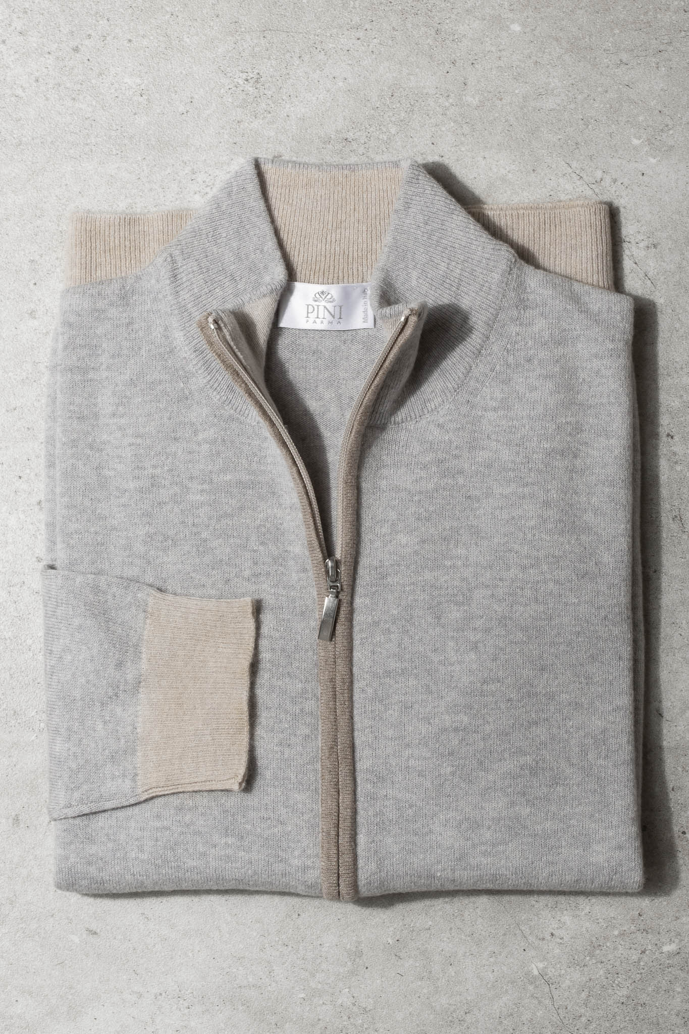 Cardigan full zip color ghiaccio e tortora – Made in Italy