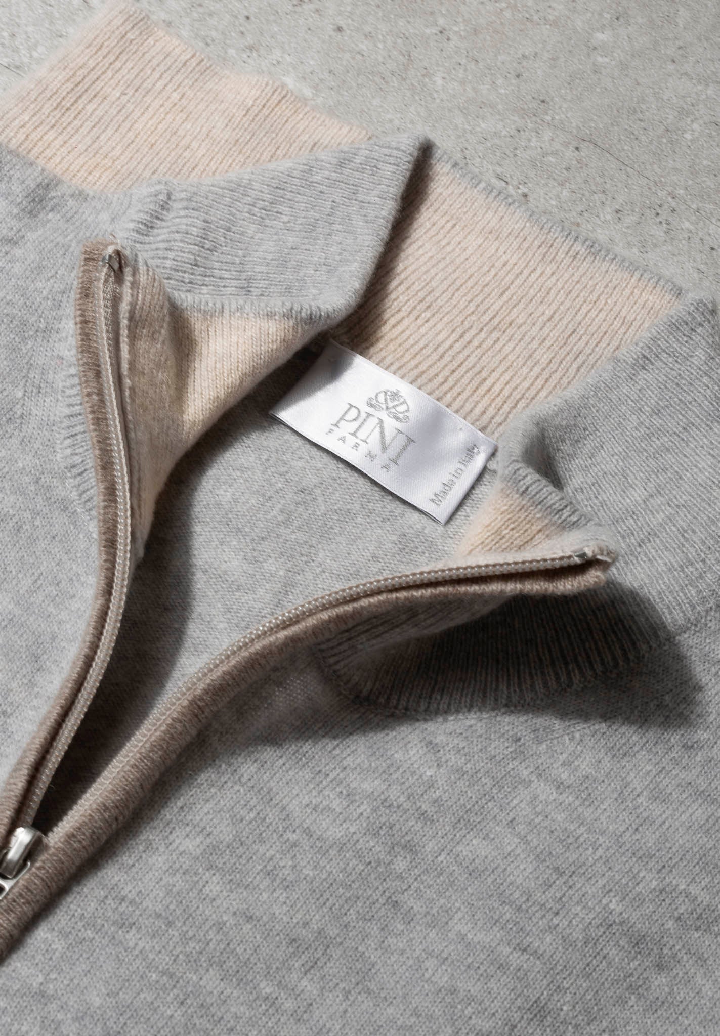 Grey and beige full zip cardigan | Made in Italy | Pini Parma