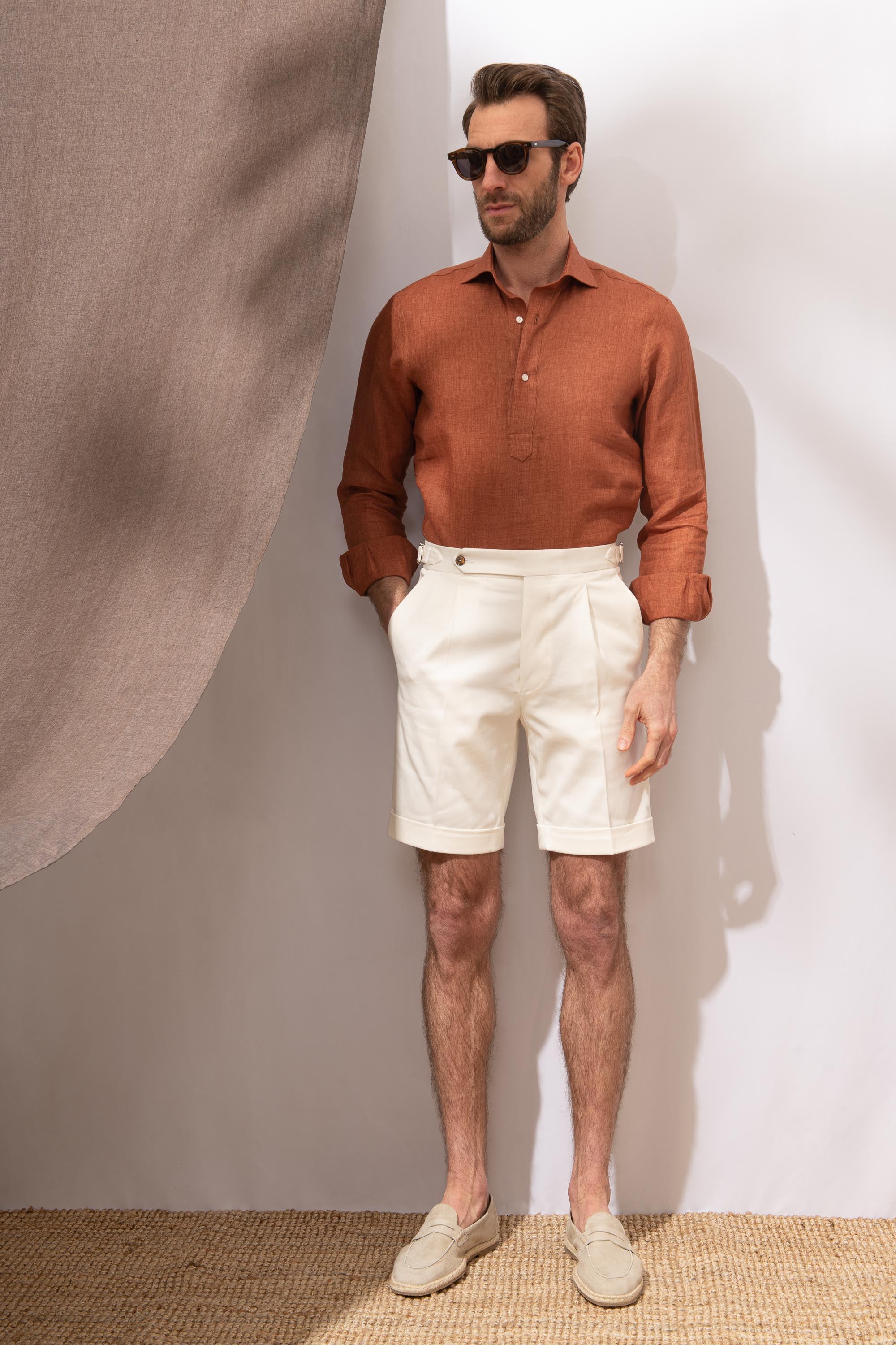 Terracotta linen popover shirt Made in Italy