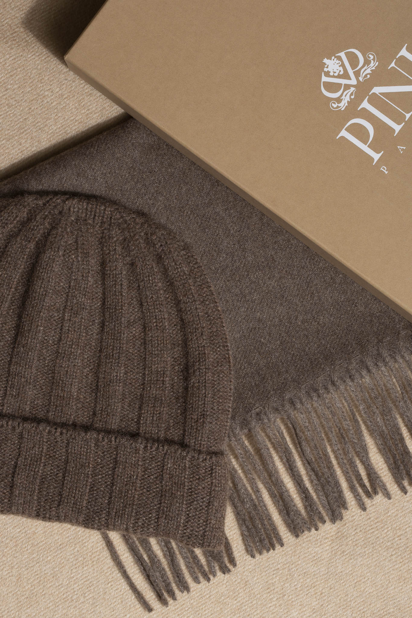 Brown Cashmere rib knit beanie - Made in Italy