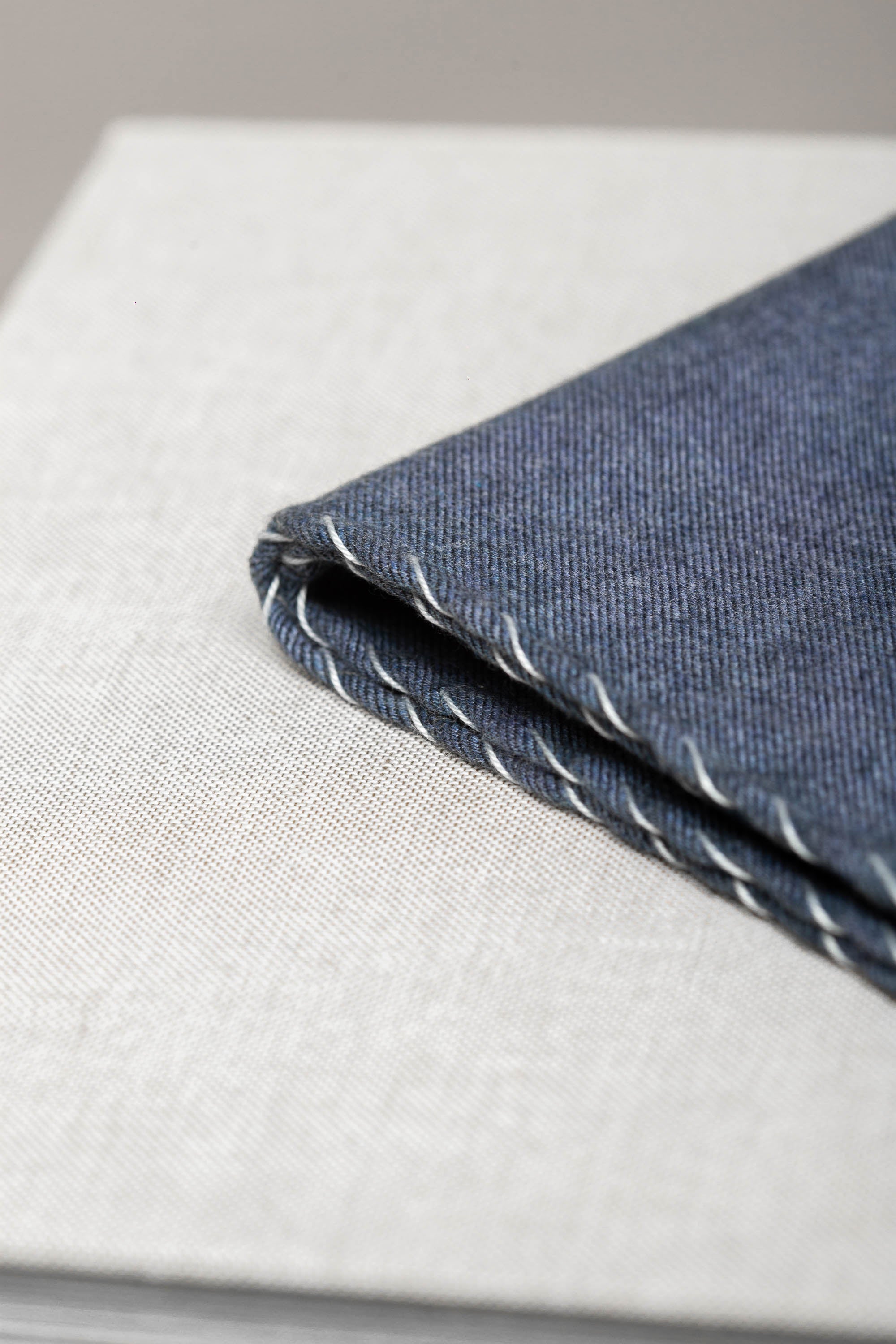 Blue flannel cotton pocket square with white edges  - Made in Italy