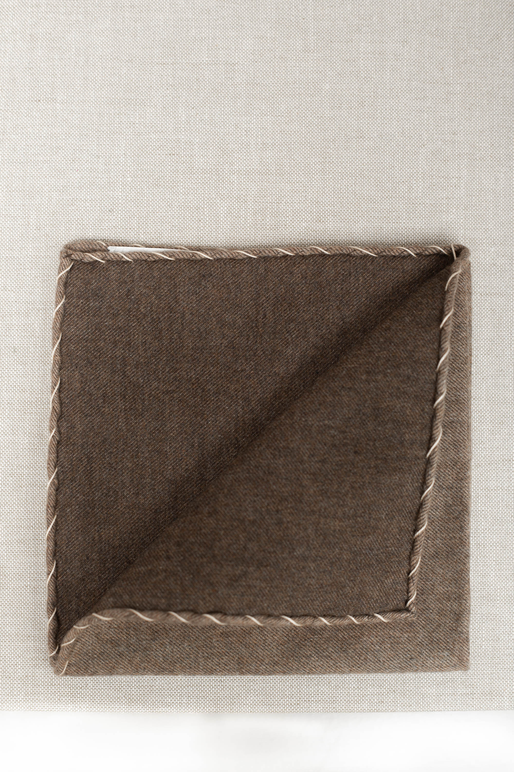 Taupe flannel cotton pocket square with beige edges  - Made in Italy