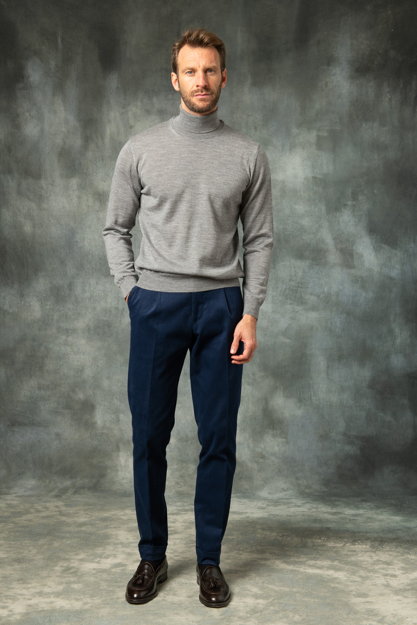 Blue Cotton Biella Trousers  - Made in Italy