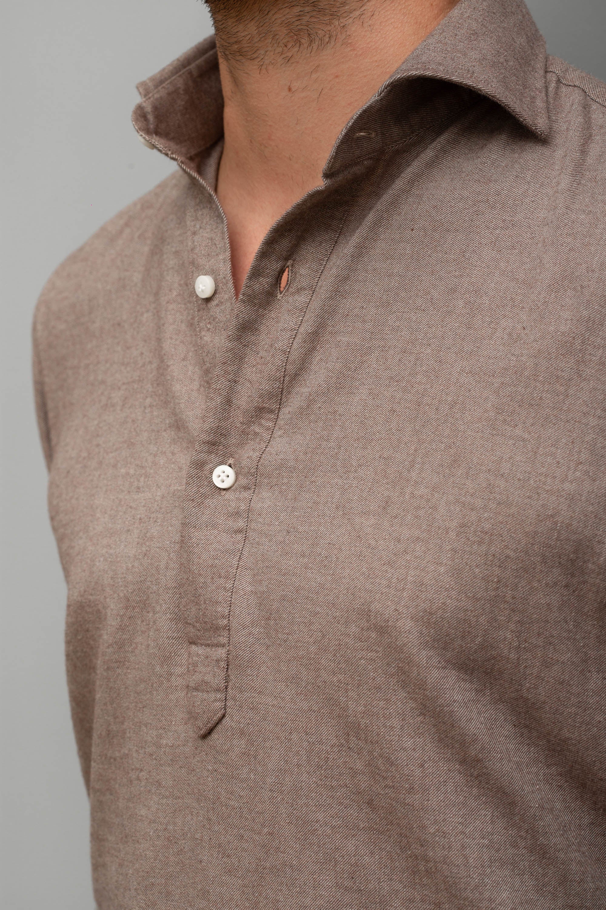 Taupe Popover Shirt - Flannel Touch - Made in Italy