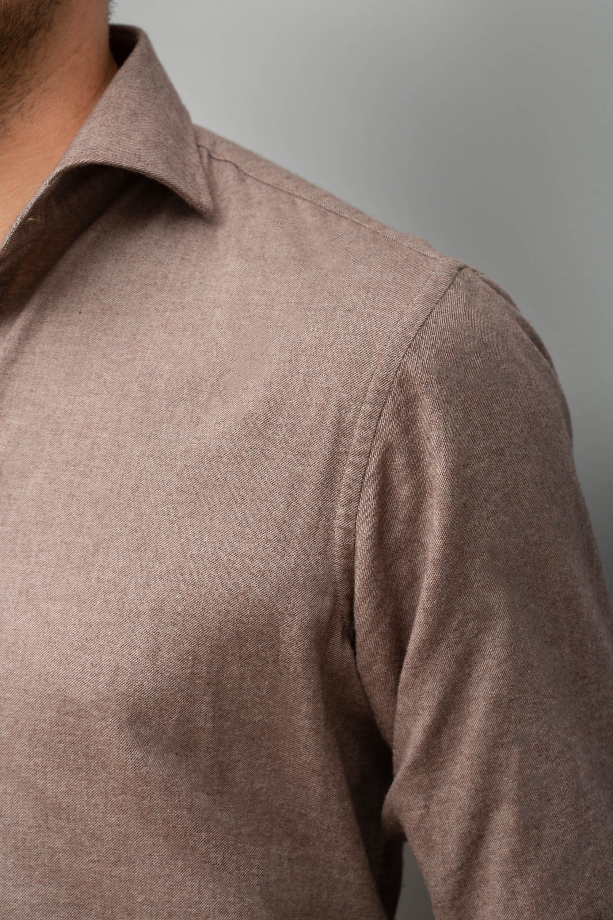 Taupe Popover Shirt - Flannel Touch - Made in Italy