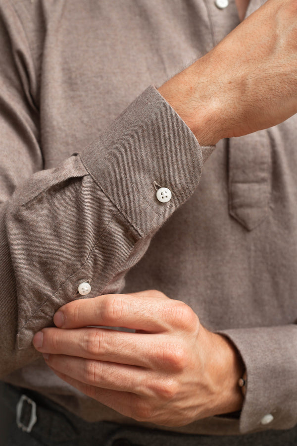 Chemise Popover Taupe - Toucher Flanelle - Made in Italy