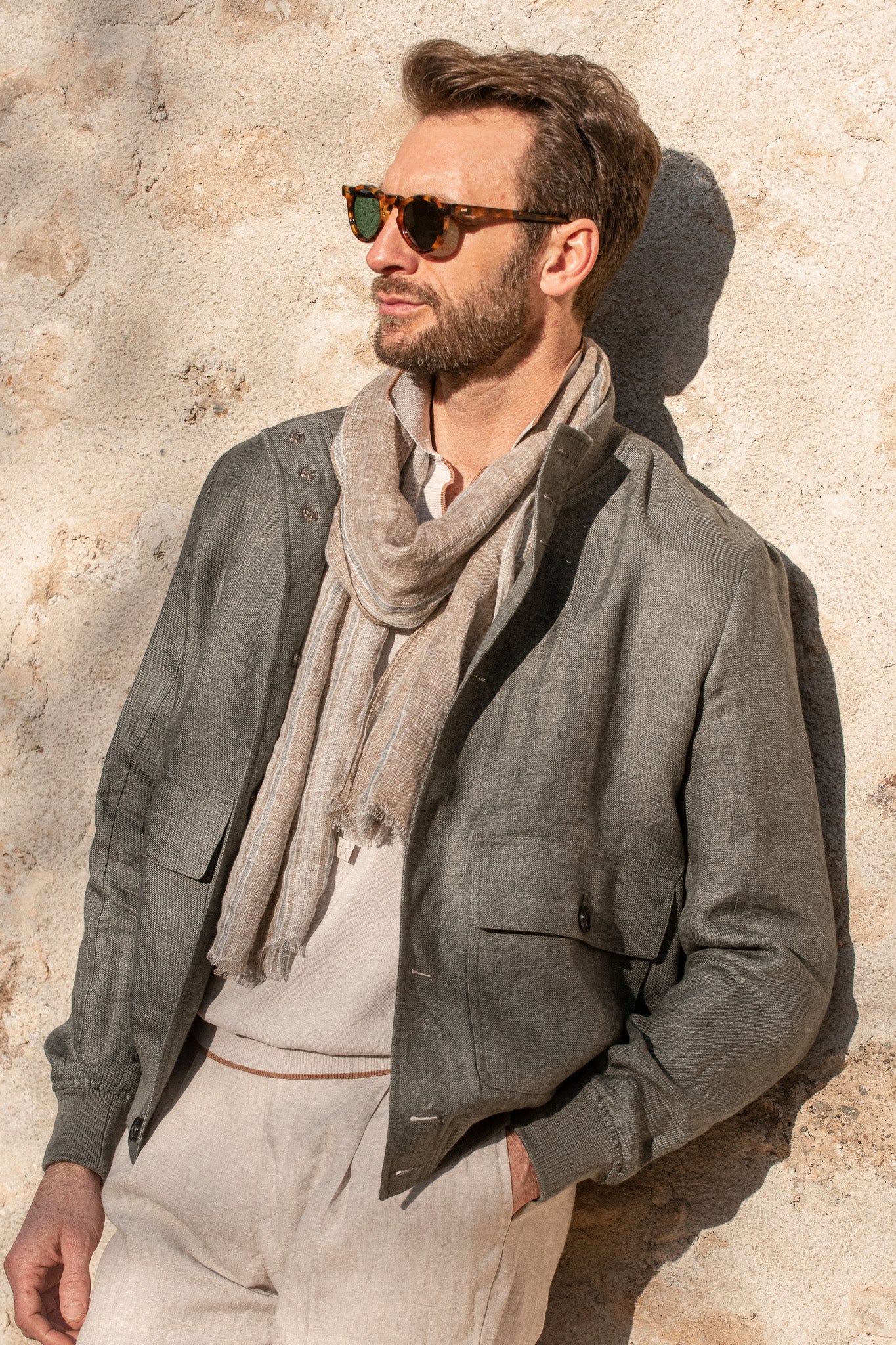 Taupe linen scarf - Made in Italy