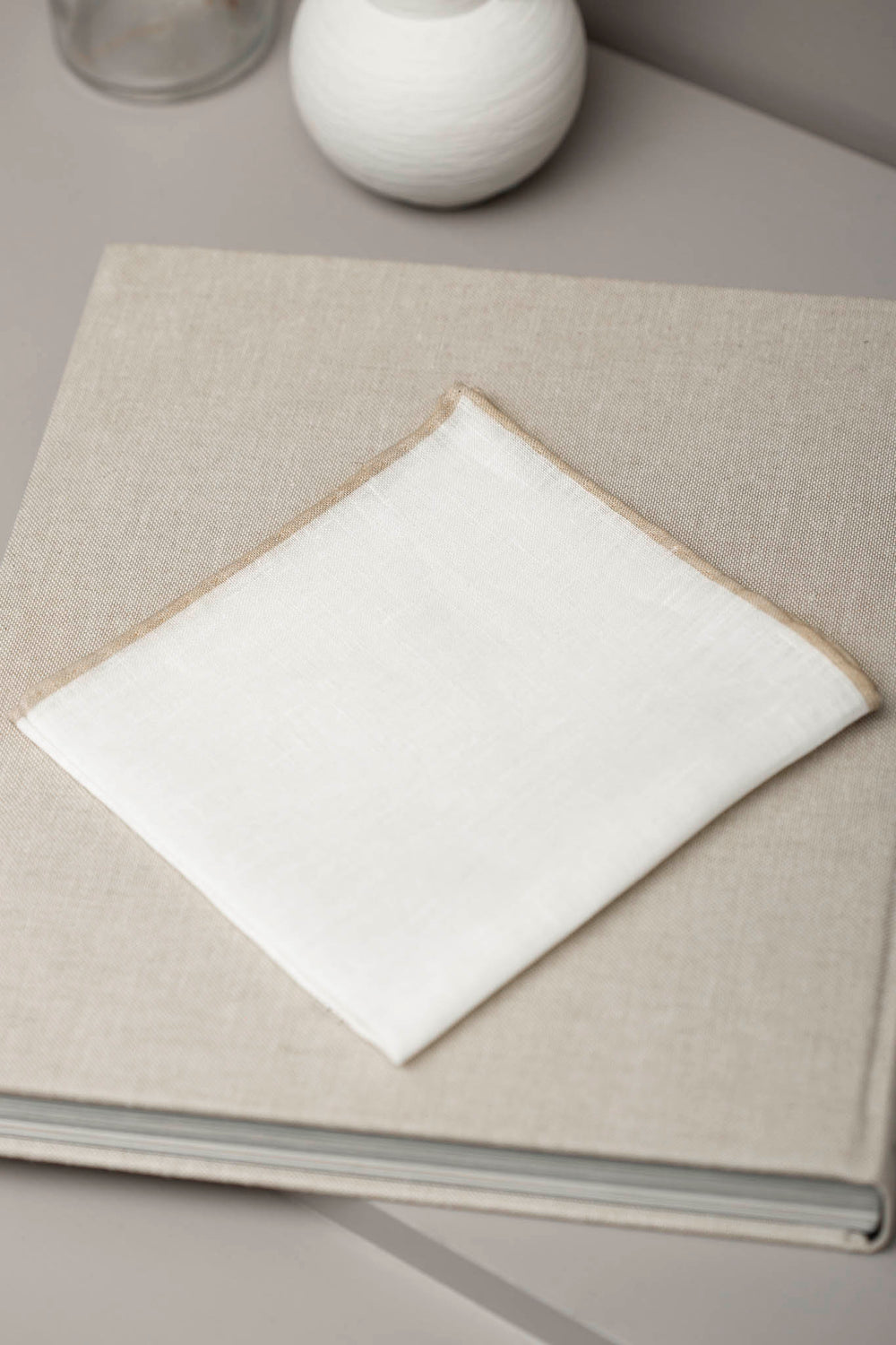 White/Beige linen pocket square - Made in Italy