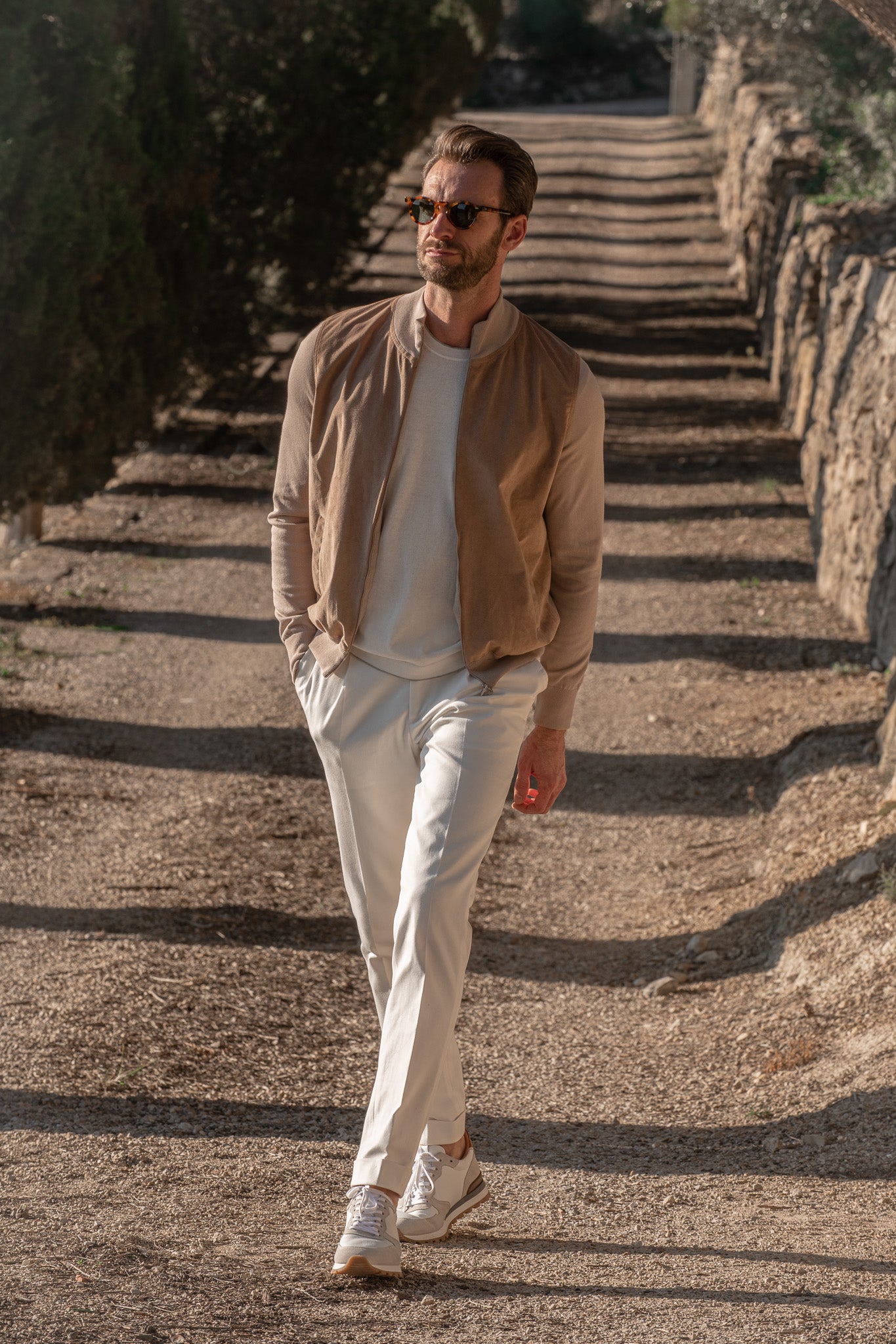 Almond alcantara bomber jacket – Made in Italy