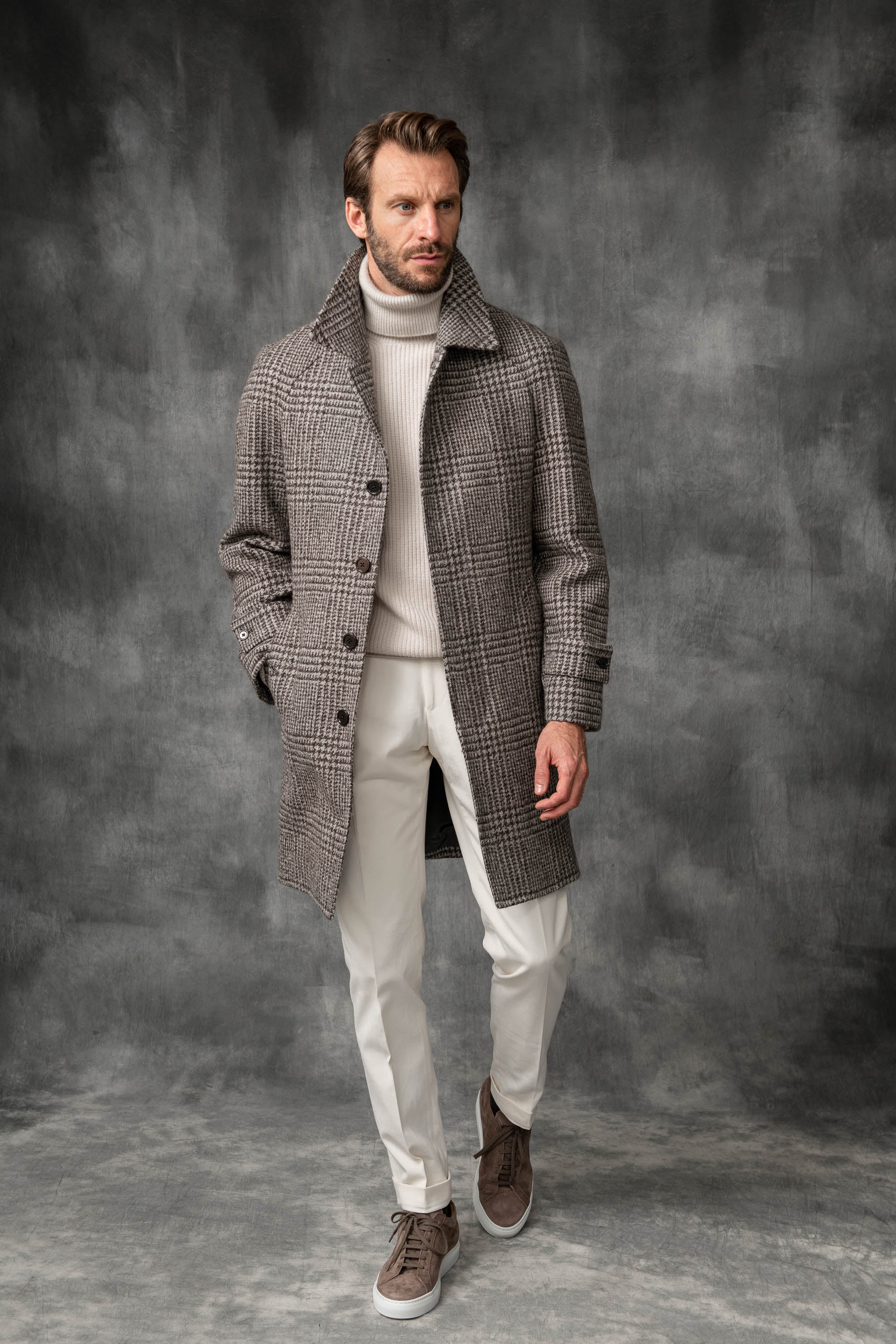 Prince of Wales Alpaca Raglan coat – Made in Italy