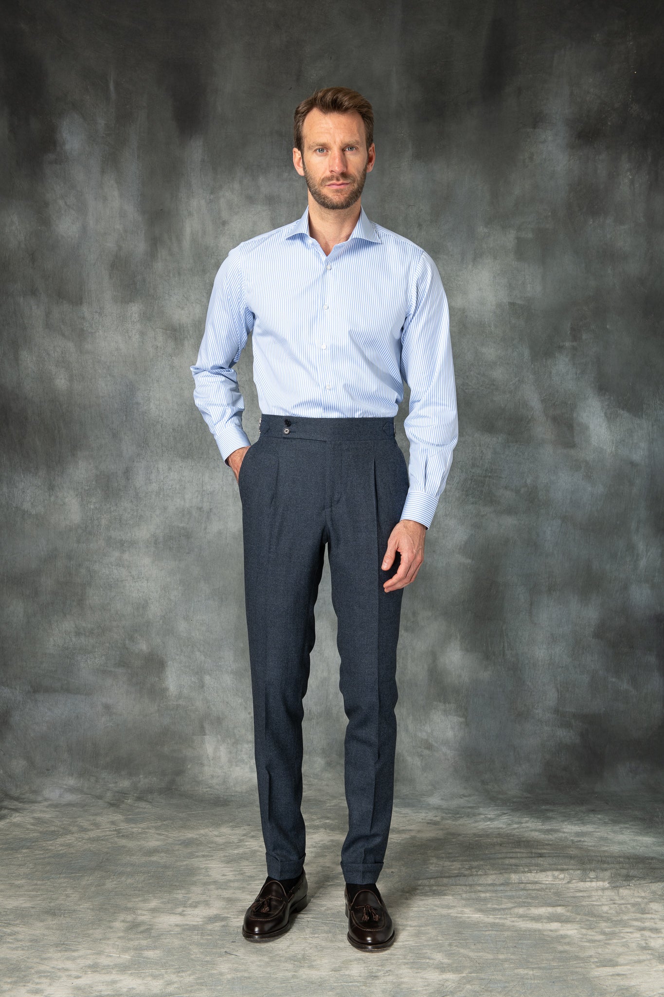 Pantaloni in Flanella Avio " Soragna Capsule Collection" – Made in Italy