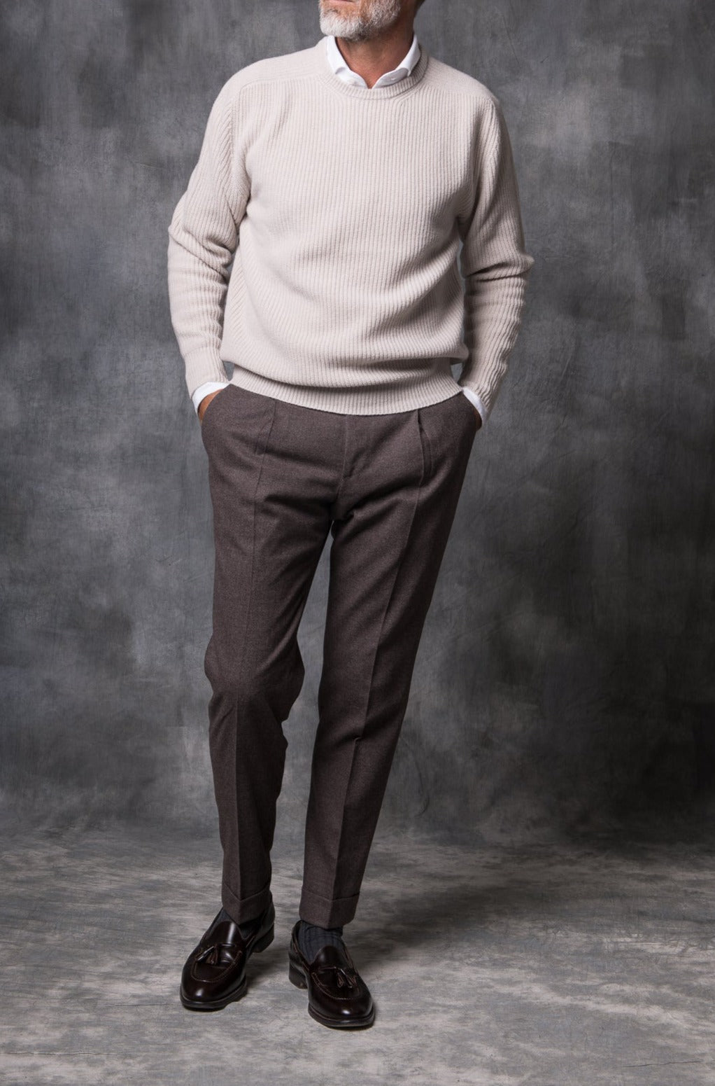 Beige ribbed crewneck – Made in italy