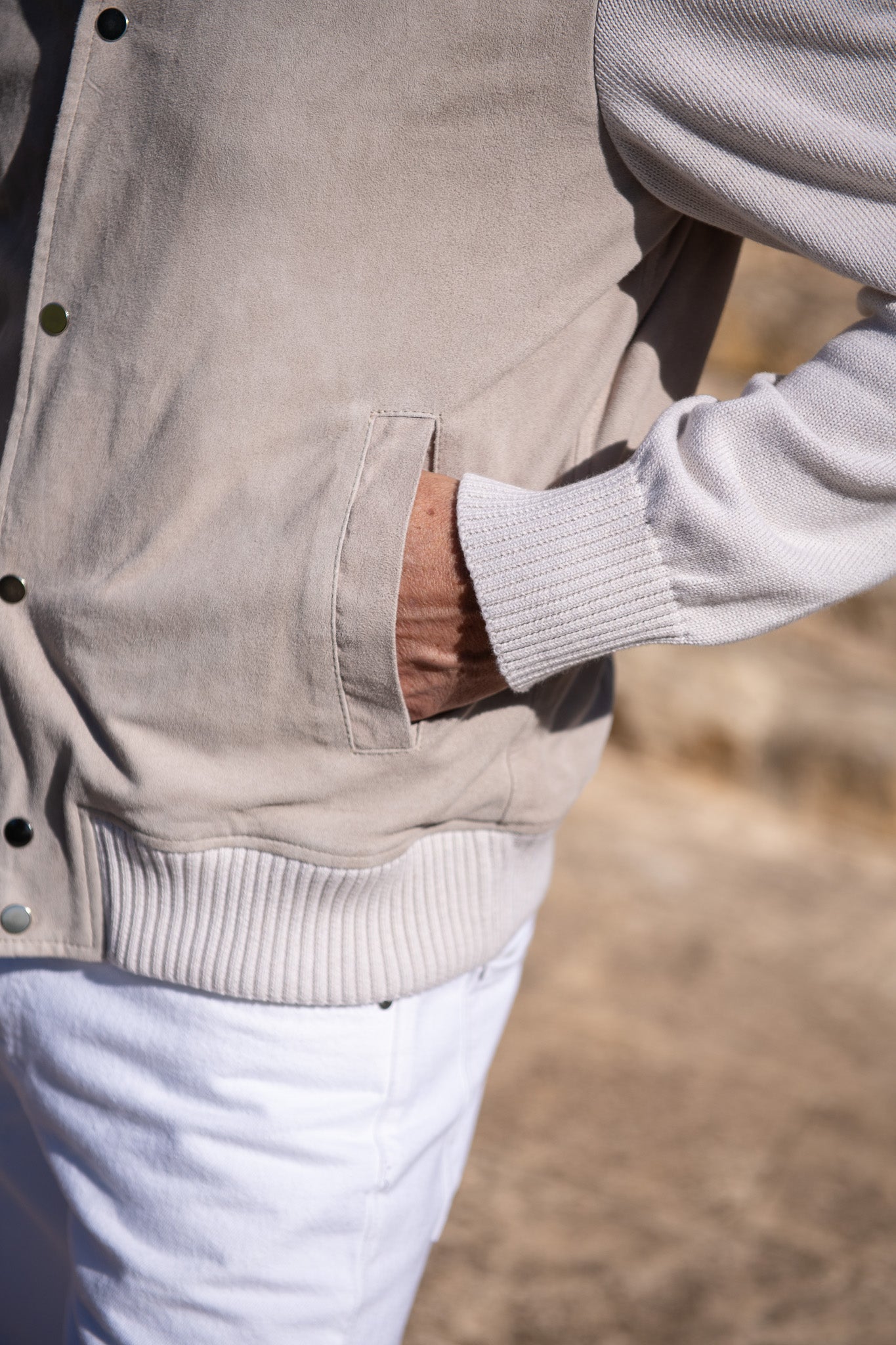 Beige suede knit bomber – Made in Italy