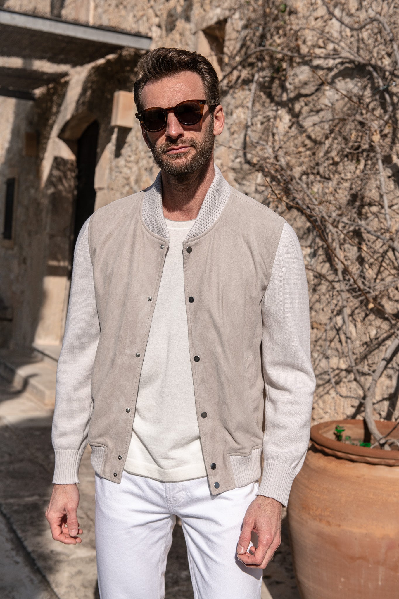 Beige suede knit bomber – Made in Italy