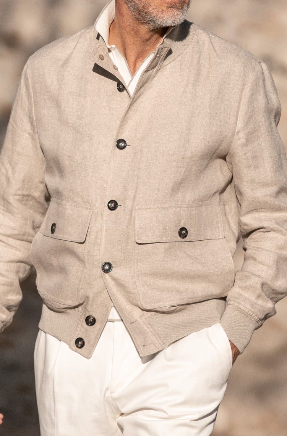 Bomber in lino beige – Made in Italy