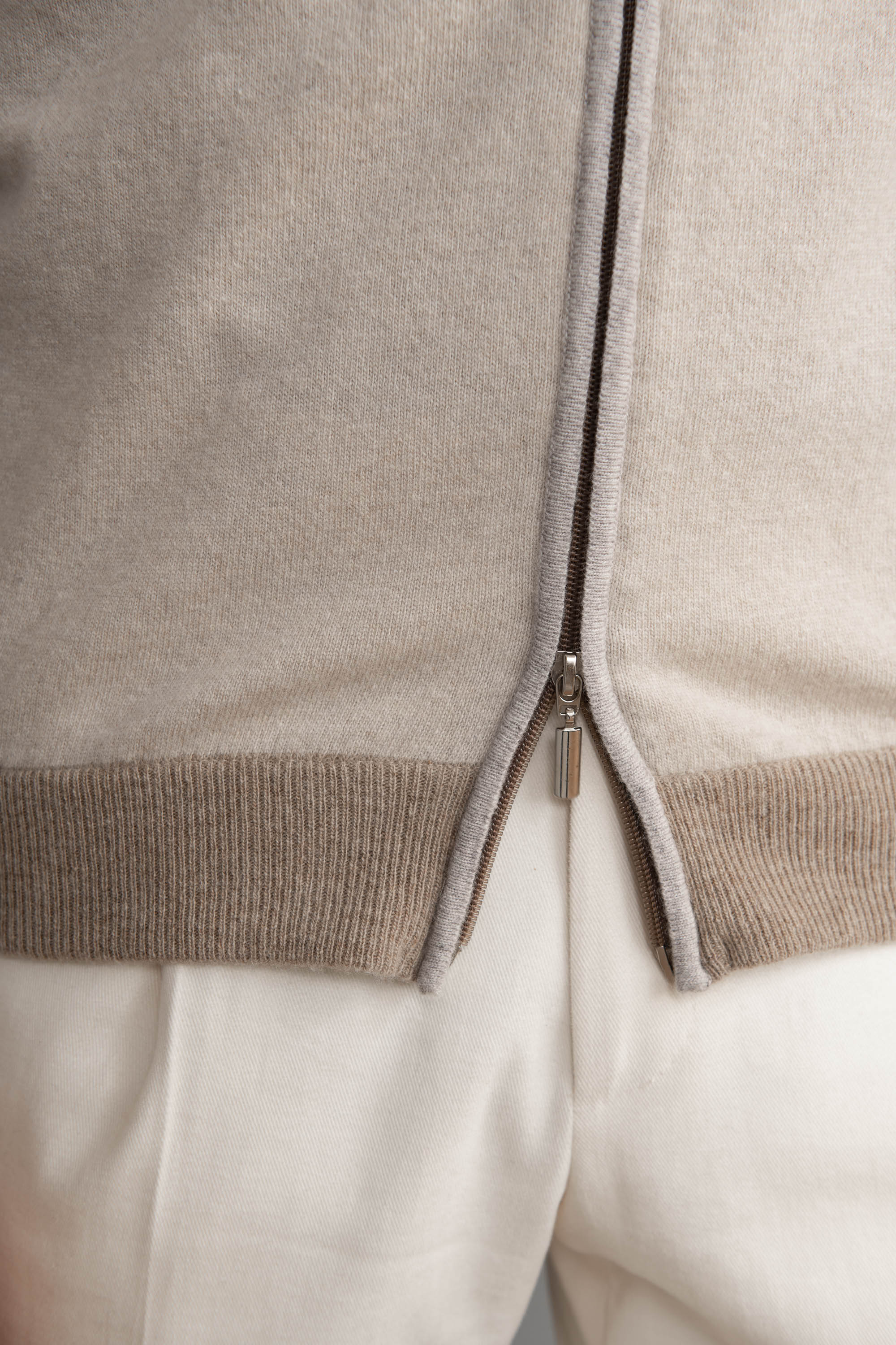 Beige and taupe full zip cardigan – Made in Italy