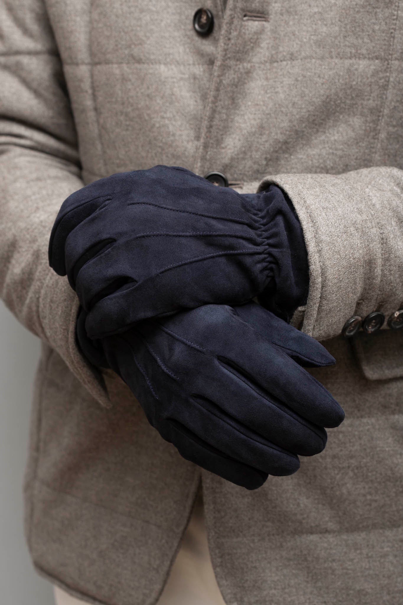 Blue Cashmere Lined Suede Gloves - Made in Italy