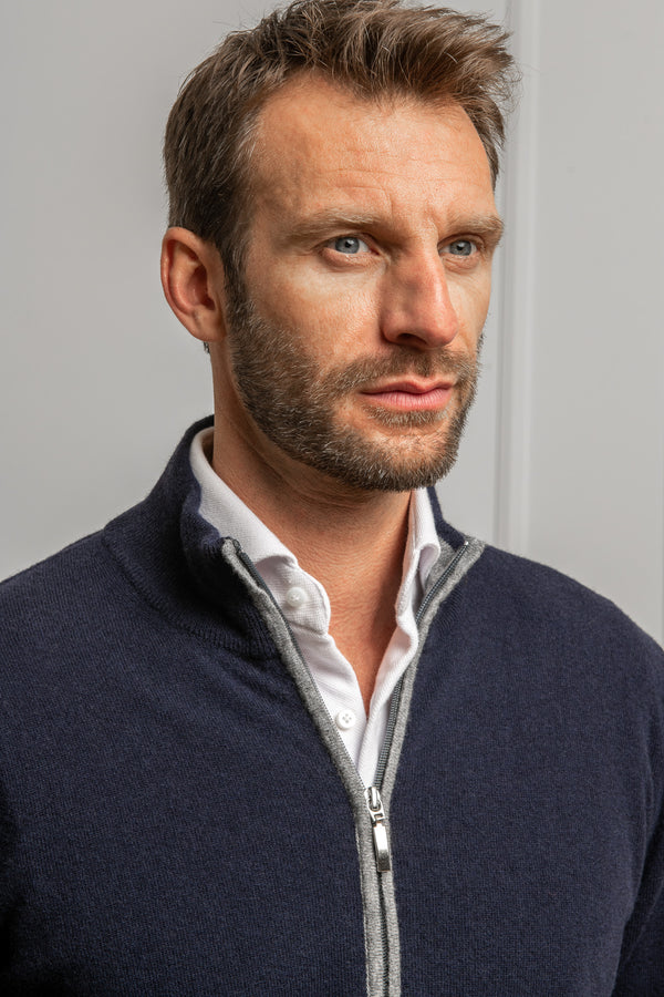 Cardigan zippé intégral bleu et gris – Made in Italy