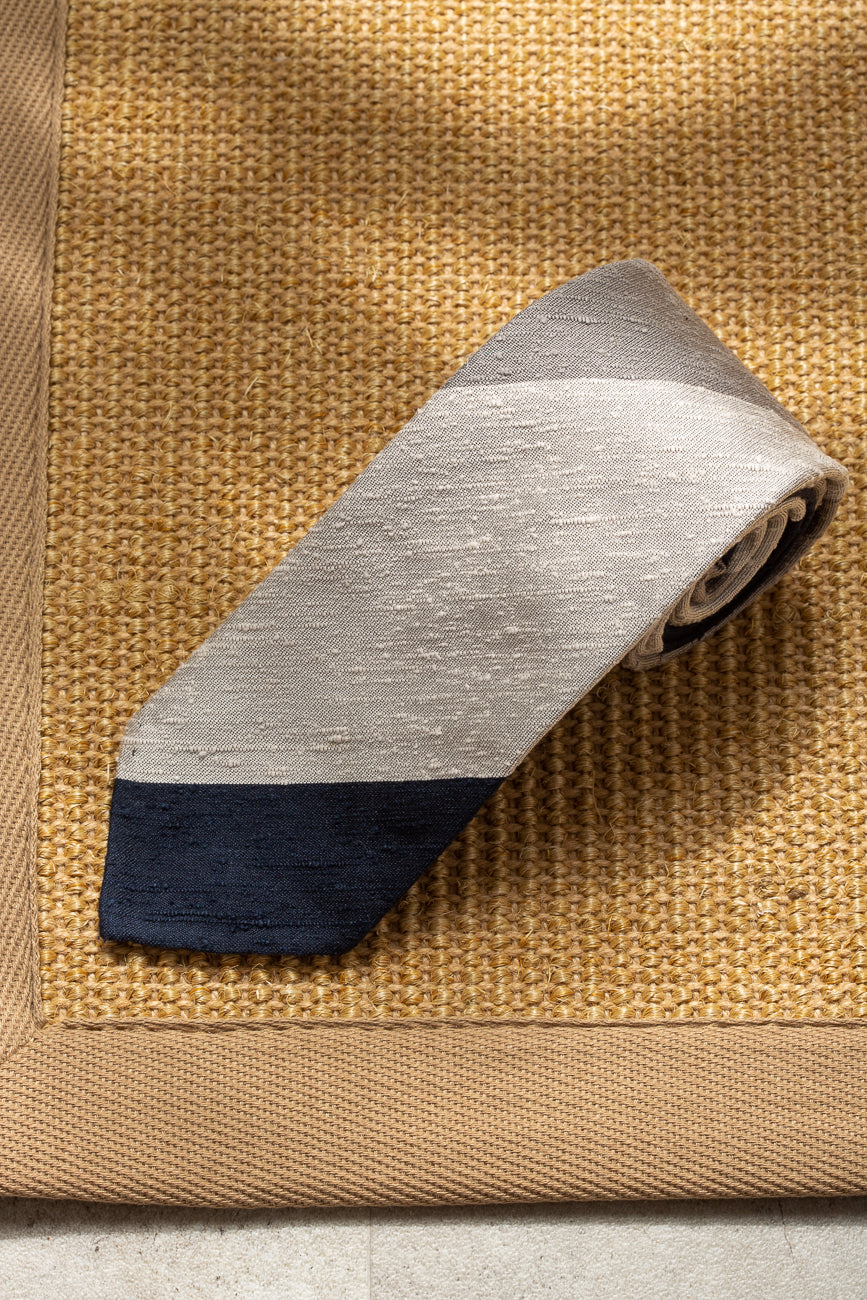 Blue and grey shantung tie - Hand Made In Italy