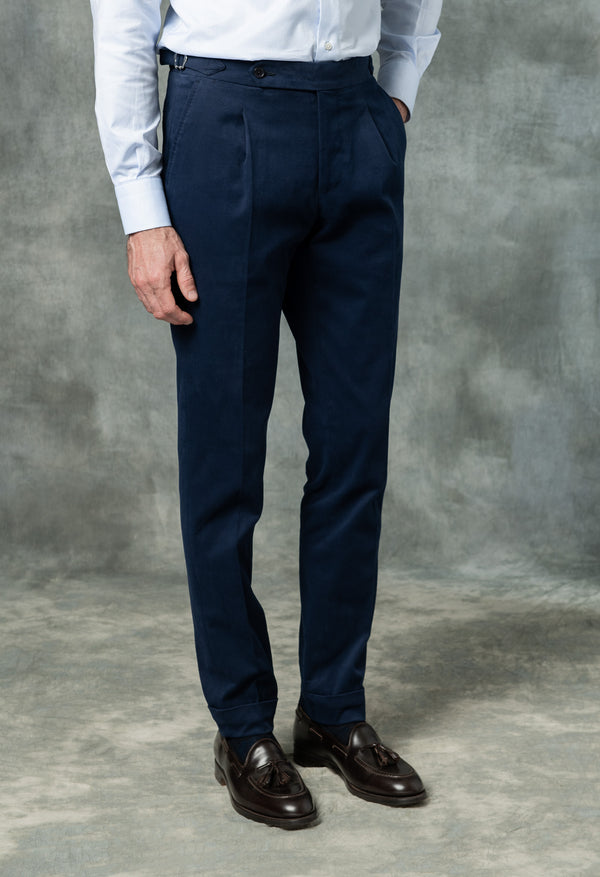 Blue Cotton Biella Trousers  - Made in Italy