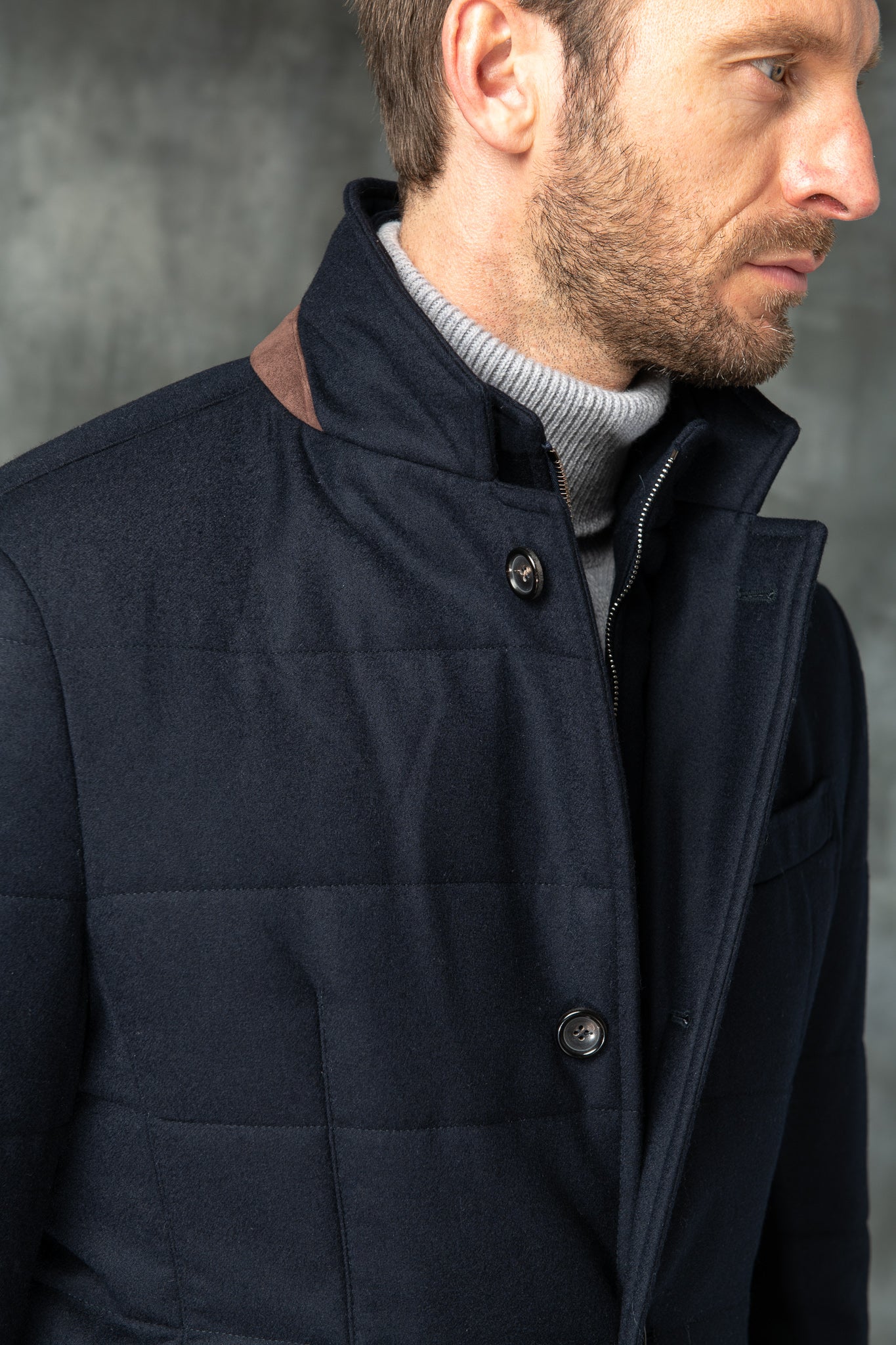 Blue down jacket in Loro Piana wool with Rain System®– Made in Italy