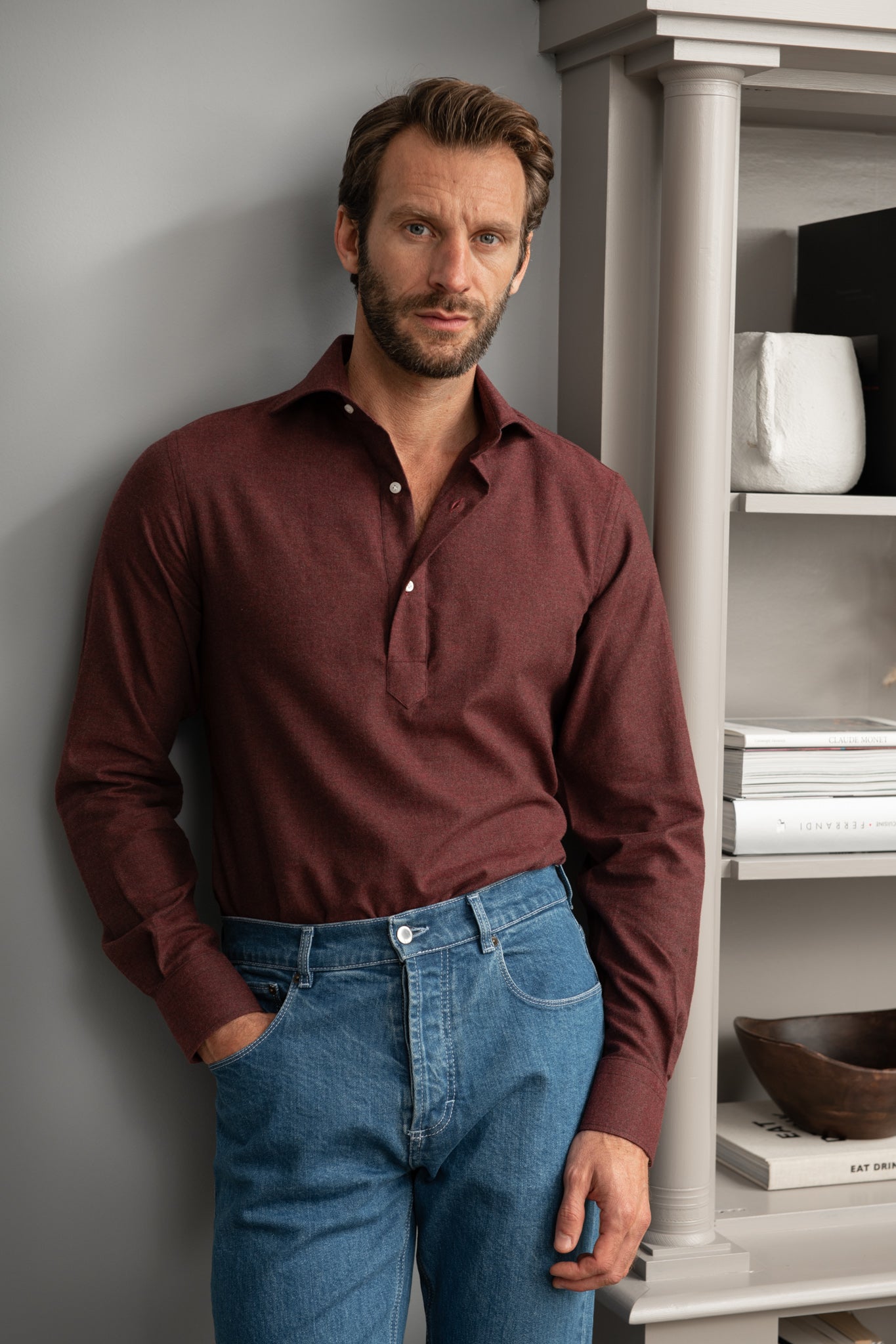 Bordeaux Popover Shirt - Flannel Touch - Made in Italy