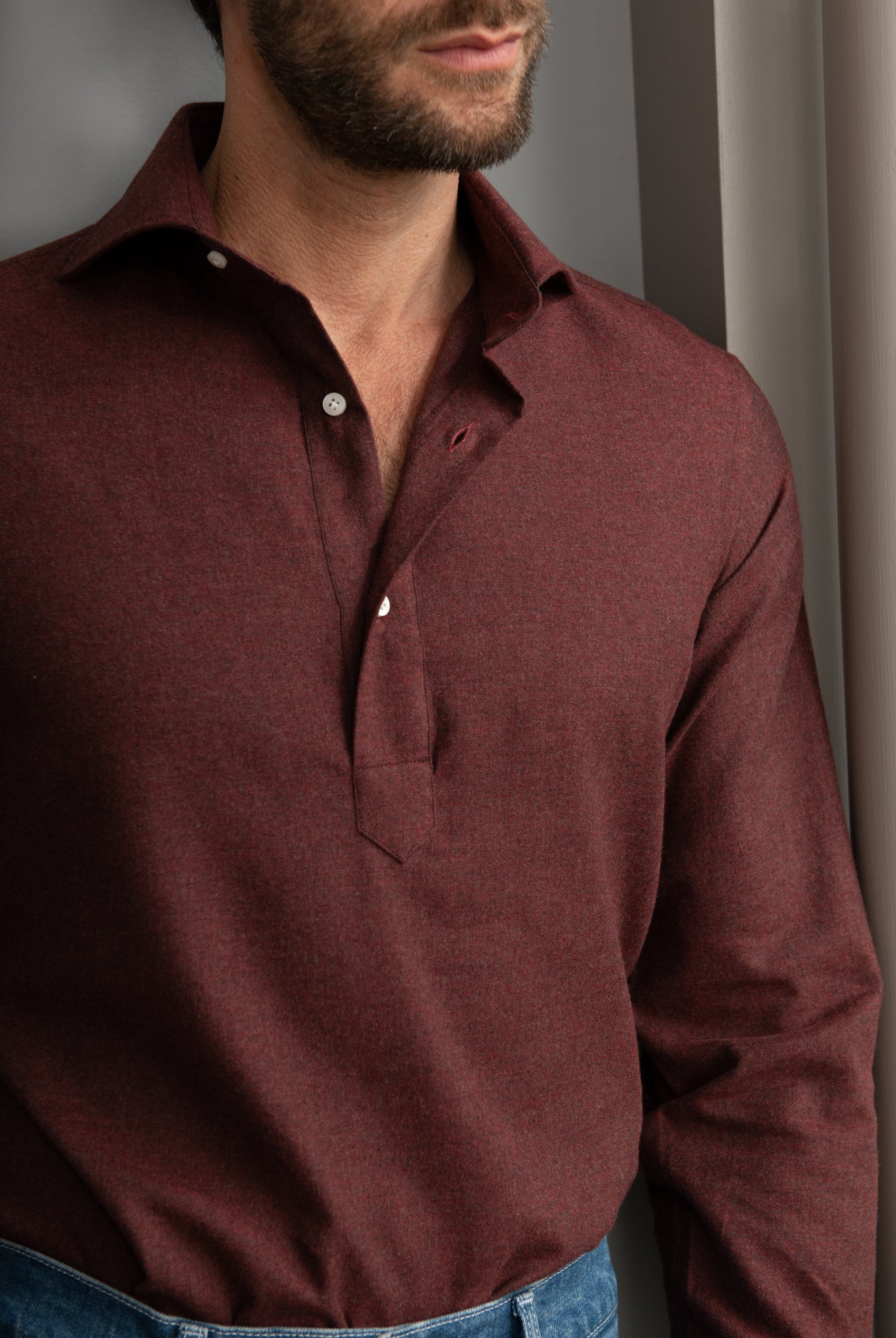 Bordeaux Popover Shirt - Flannel Touch - Made in Italy
